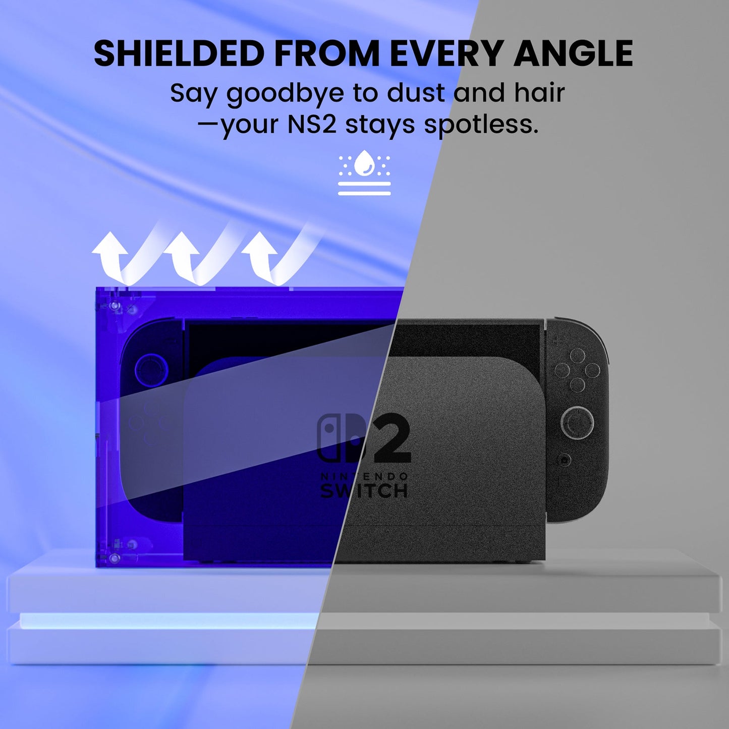 PlayVital Acrylic Dust Cover for Nintendo Switch 2 Console & Charging Dock Assemble Waterproof Protective Box Cover Sleeve for Nintendo Switch 2 (2025) - Clear Blue PlayVital