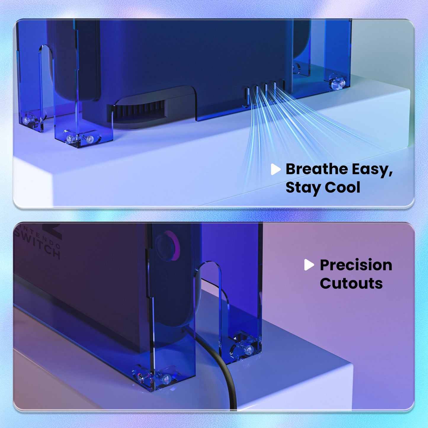 PlayVital Acrylic Dust Cover for Nintendo Switch 2 Console & Charging Dock Assemble Waterproof Protective Box Cover Sleeve for Nintendo Switch 2 (2025) - Clear Blue PlayVital
