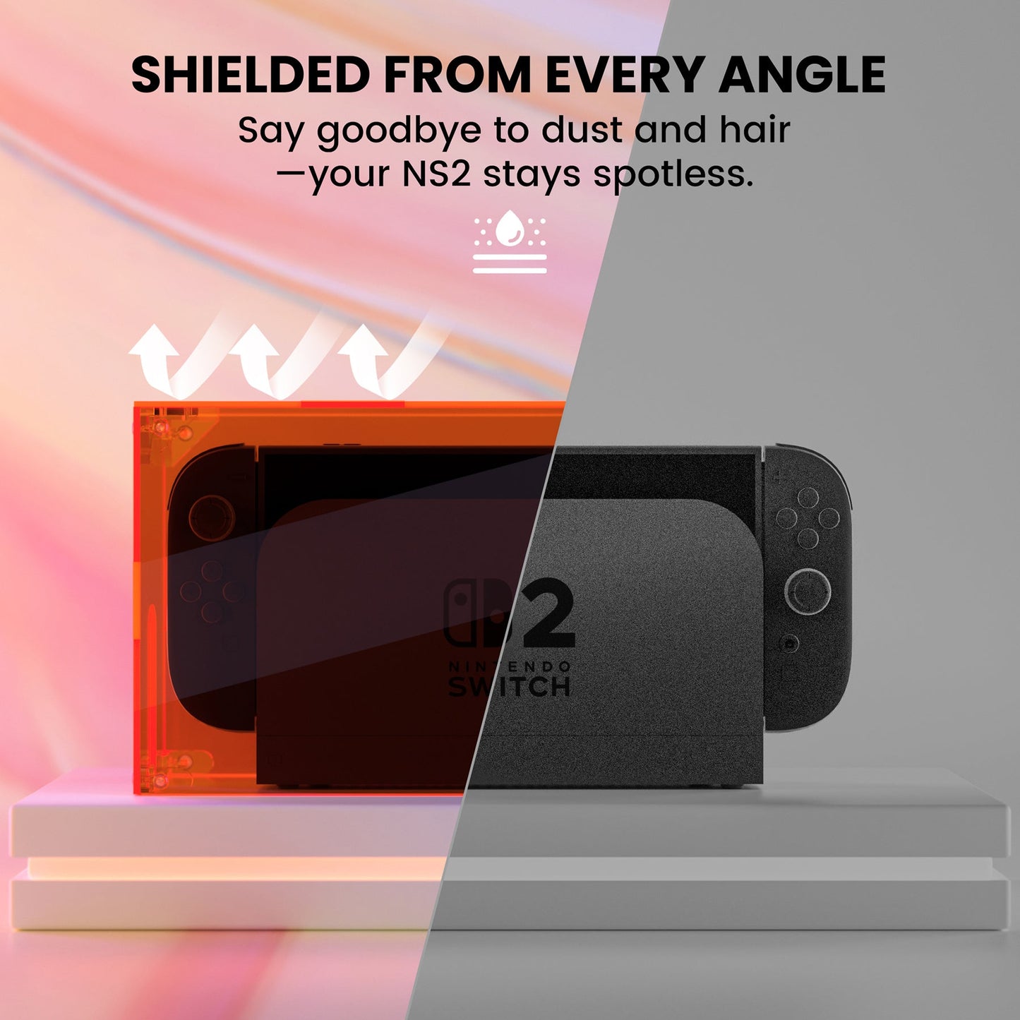 PlayVital Acrylic Dust Cover for Nintendo Switch 2 Console & Charging Dock Assemble Waterproof Protective Box Cover Sleeve for Nintendo Switch 2 (2025) - Clear Orange PlayVital