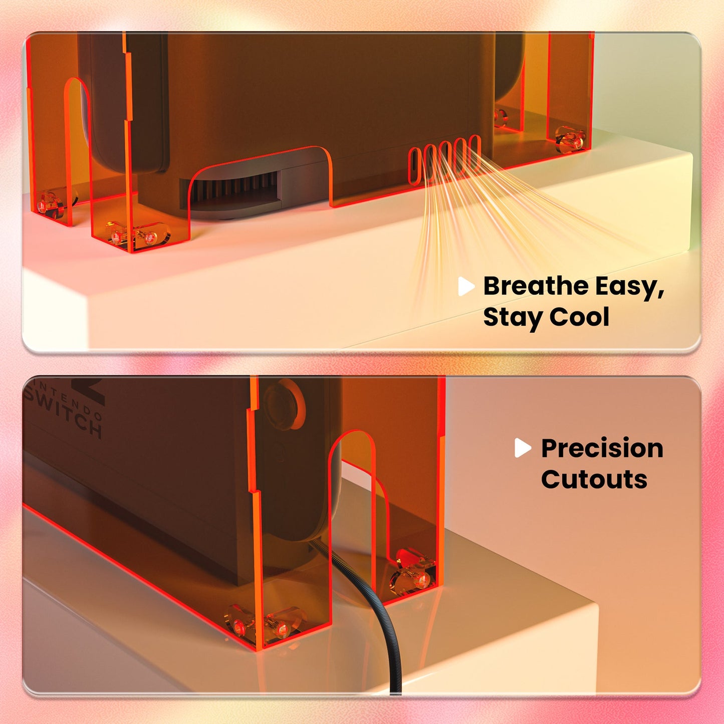 PlayVital Acrylic Dust Cover for Nintendo Switch 2 Console & Charging Dock Assemble Waterproof Protective Box Cover Sleeve for Nintendo Switch 2 (2025) - Clear Orange PlayVital