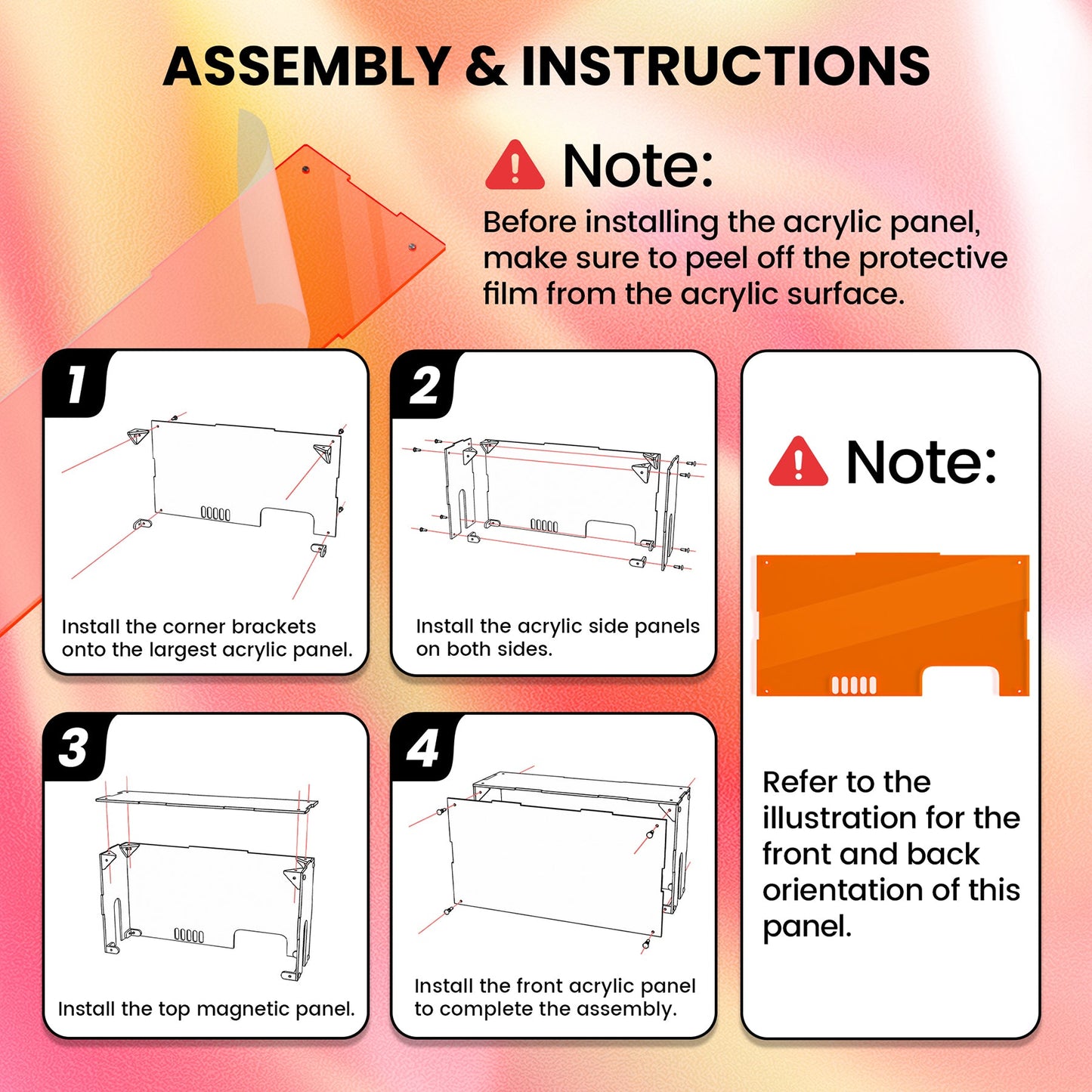 PlayVital Acrylic Dust Cover for Nintendo Switch 2 Console & Charging Dock Assemble Waterproof Protective Box Cover Sleeve for Nintendo Switch 2 (2025) - Clear Orange PlayVital