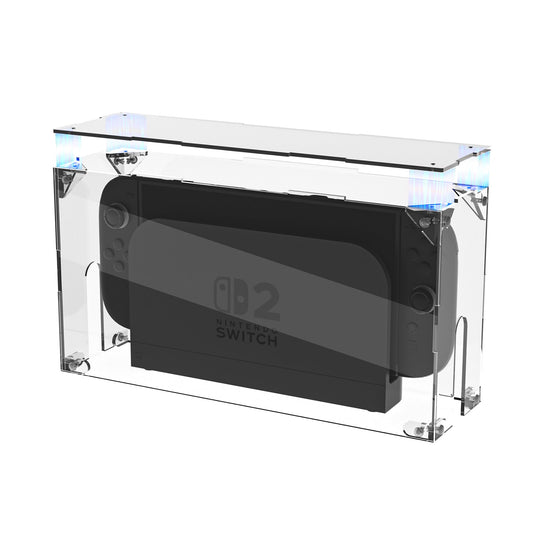PlayVital Acrylic Dust Cover for Nintendo Switch 2 Console & Charging Dock Assemble Waterproof Protective Box Cover Sleeve for Nintendo Switch 2 (2025) - Transparent PlayVital
