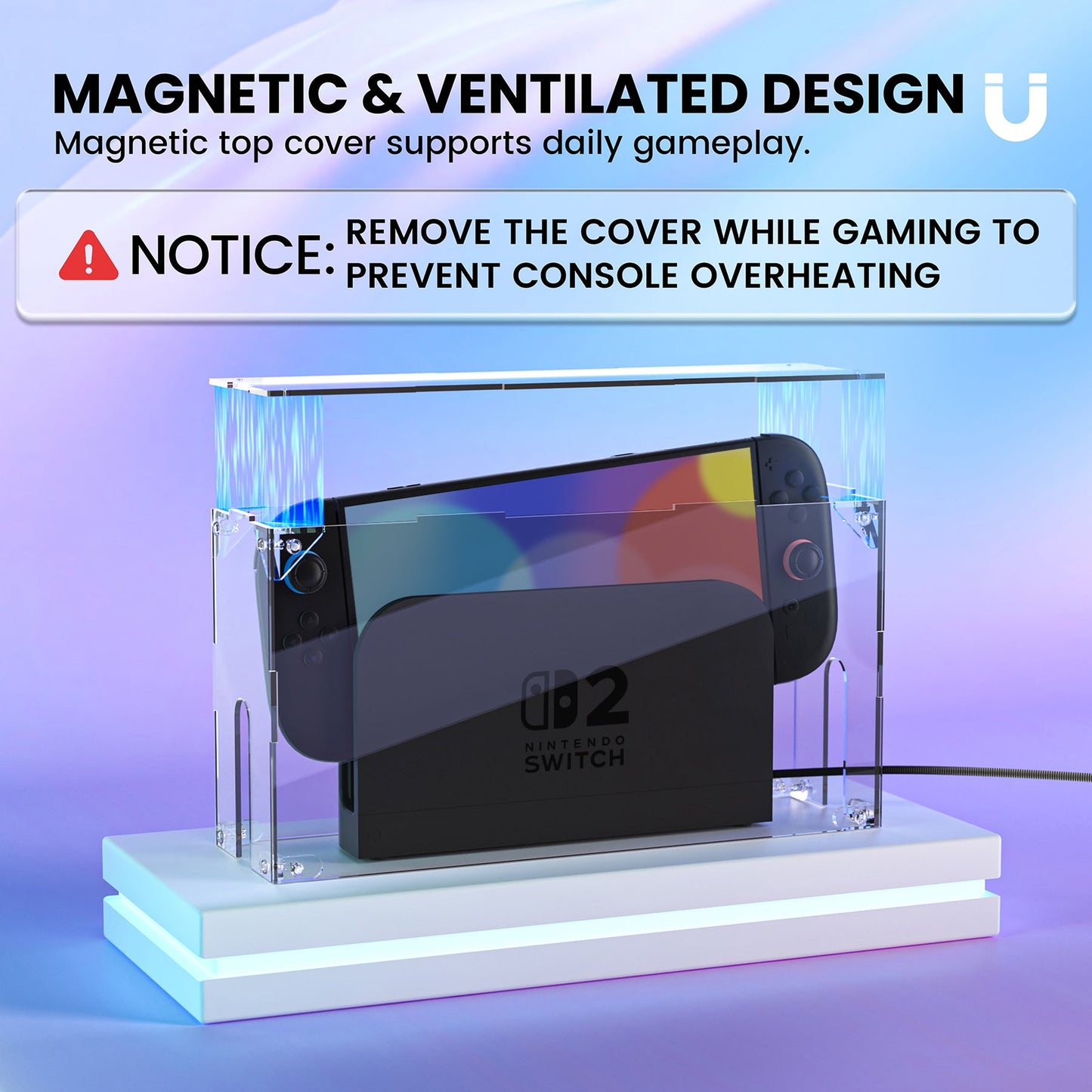 PlayVital Acrylic Dust Cover for Nintendo Switch 2 Console & Charging Dock Assemble Waterproof Protective Box Cover Sleeve for Nintendo Switch 2 (2025) - Transparent PlayVital