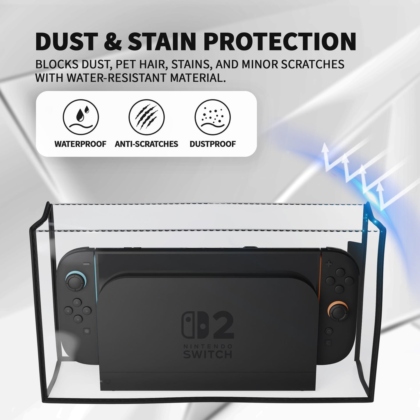 PlayVital Anti Scratch Waterproof Nylon Dust Cover for Nintendo Switch 2 Charging Dock - Transparent PlayVital
