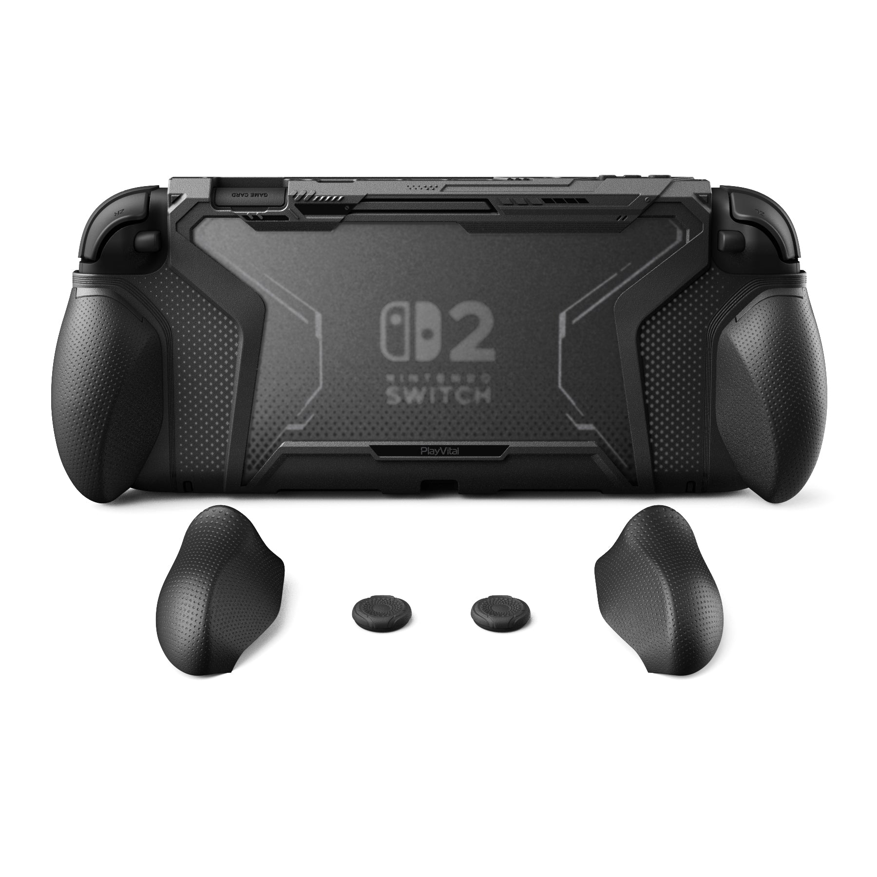 PlayVital BEYOND-GRIP Interchangeable Grip Protective Cover for Nintendo Switch 2 (2025), Ergonomic TPU Dockable Case Accessories for Switch 2 with Joystick Caps - Black PlayVital