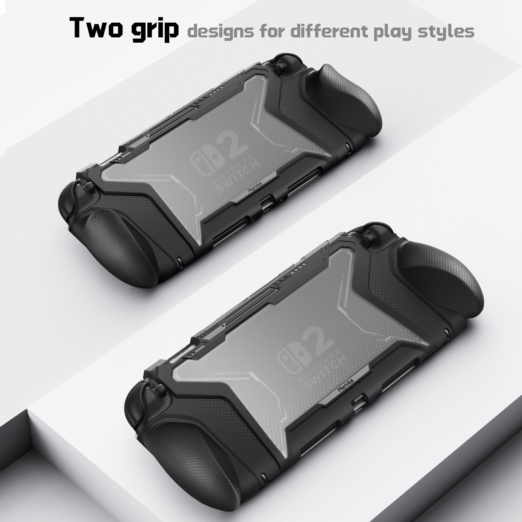 PlayVital BEYOND-GRIP Interchangeable Grip Protective Cover for Nintendo Switch 2 (2025), Ergonomic TPU Dockable Case Accessories for Switch 2 with Joystick Caps - Black PlayVital