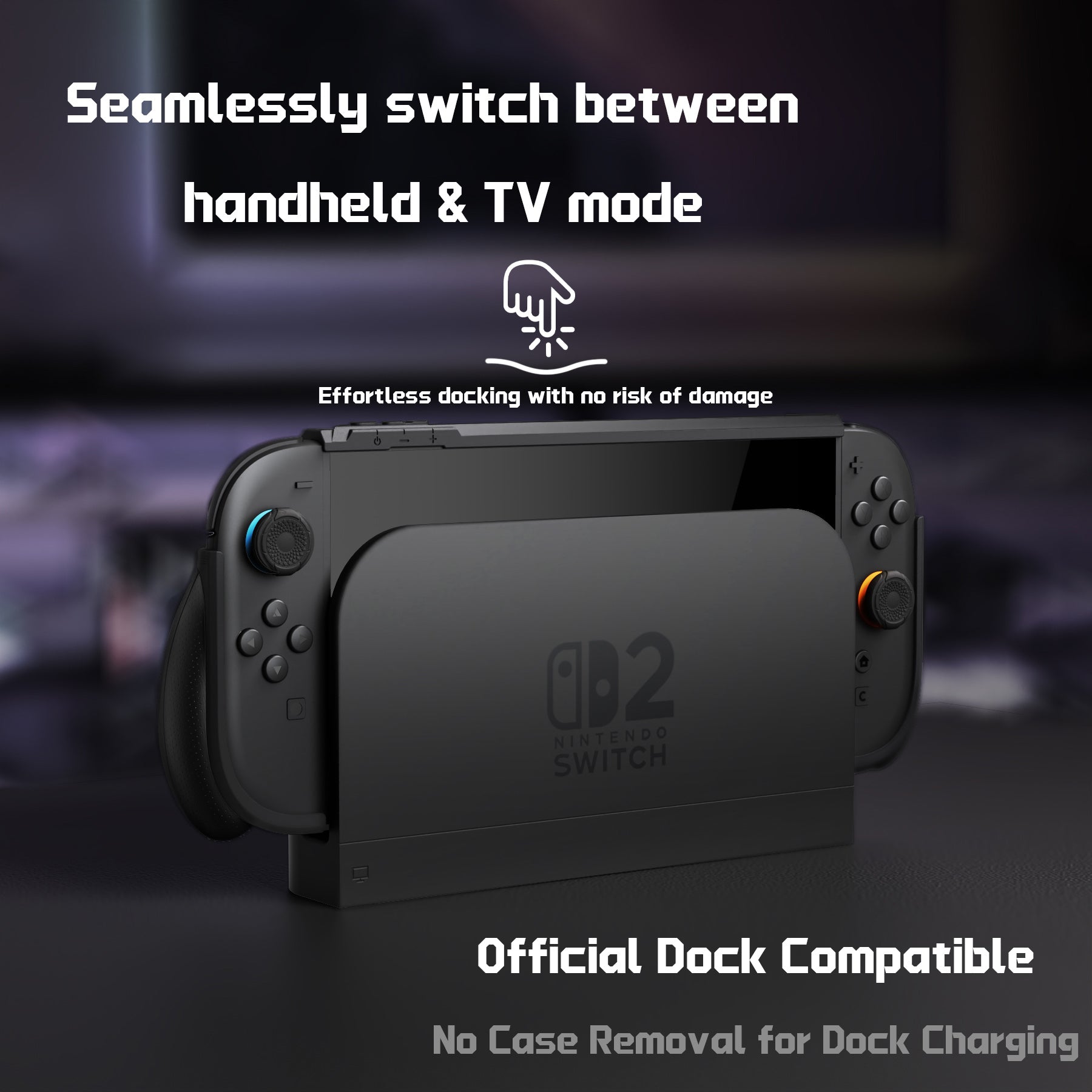 PlayVital BEYOND-GRIP Interchangeable Grip Protective Cover for Nintendo Switch 2 (2025), Ergonomic TPU Dockable Case Accessories for Switch 2 with Joystick Caps - Black PlayVital