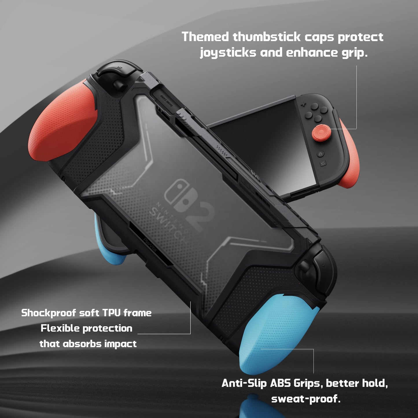 PlayVital BEYOND-GRIP Interchangeable Grip Protective Cover for Nintendo Switch 2 (2025), Ergonomic TPU Dockable Case Accessories for Switch 2 with Joystick Caps - Blue & Orange PlayVital
