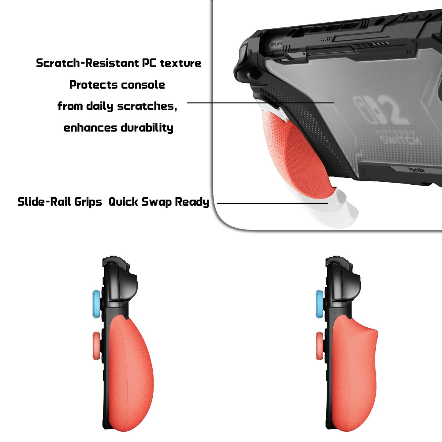 PlayVital BEYOND-GRIP Interchangeable Grip Protective Cover for Nintendo Switch 2 (2025), Ergonomic TPU Dockable Case Accessories for Switch 2 with Joystick Caps - Blue & Orange PlayVital
