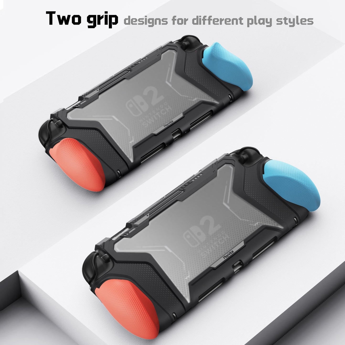 PlayVital BEYOND-GRIP Interchangeable Grip Protective Cover for Nintendo Switch 2 (2025), Ergonomic TPU Dockable Case Accessories for Switch 2 with Joystick Caps - Blue & Orange PlayVital