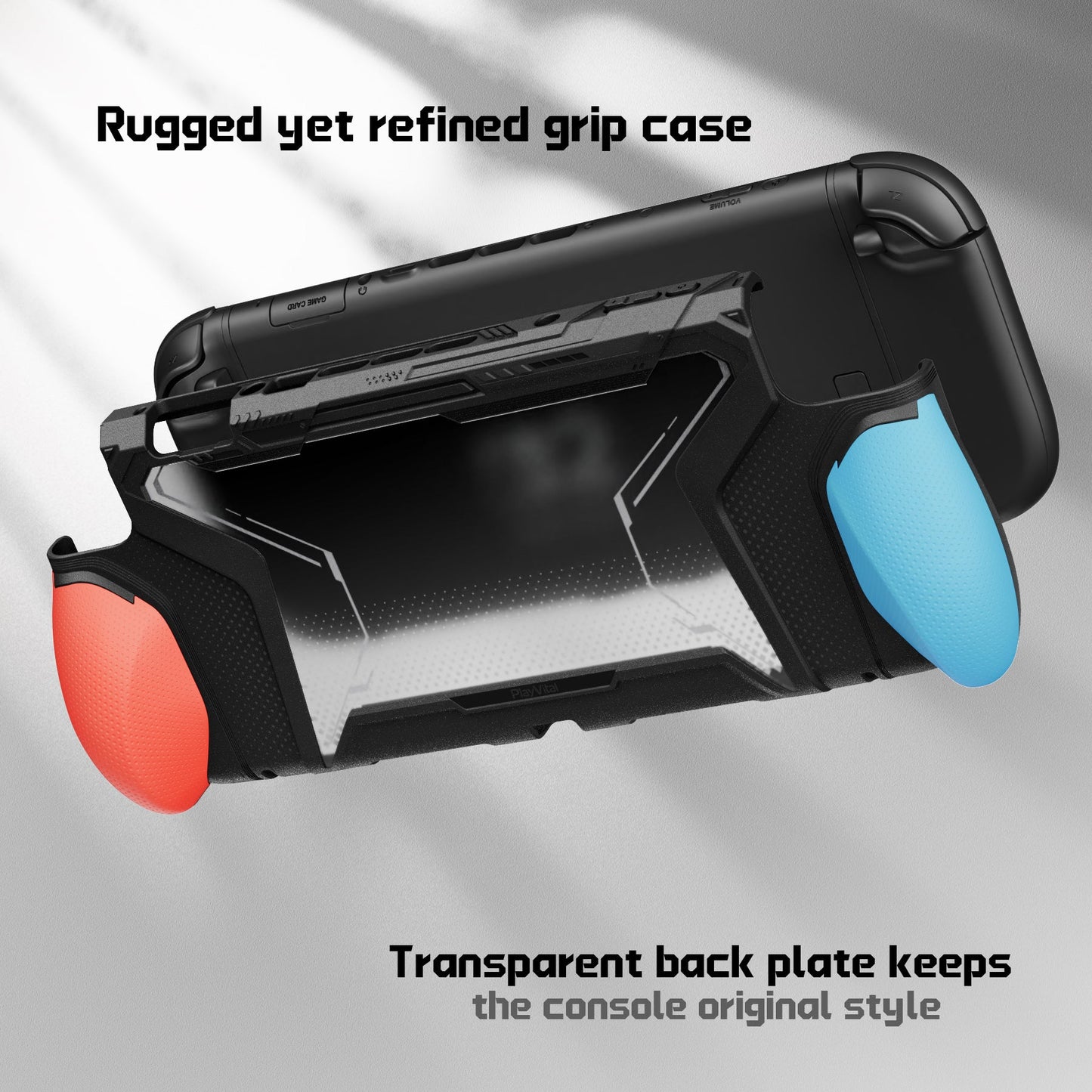 PlayVital BEYOND-GRIP Interchangeable Grip Protective Cover for Nintendo Switch 2 (2025), Ergonomic TPU Dockable Case Accessories for Switch 2 with Joystick Caps - Blue & Orange PlayVital