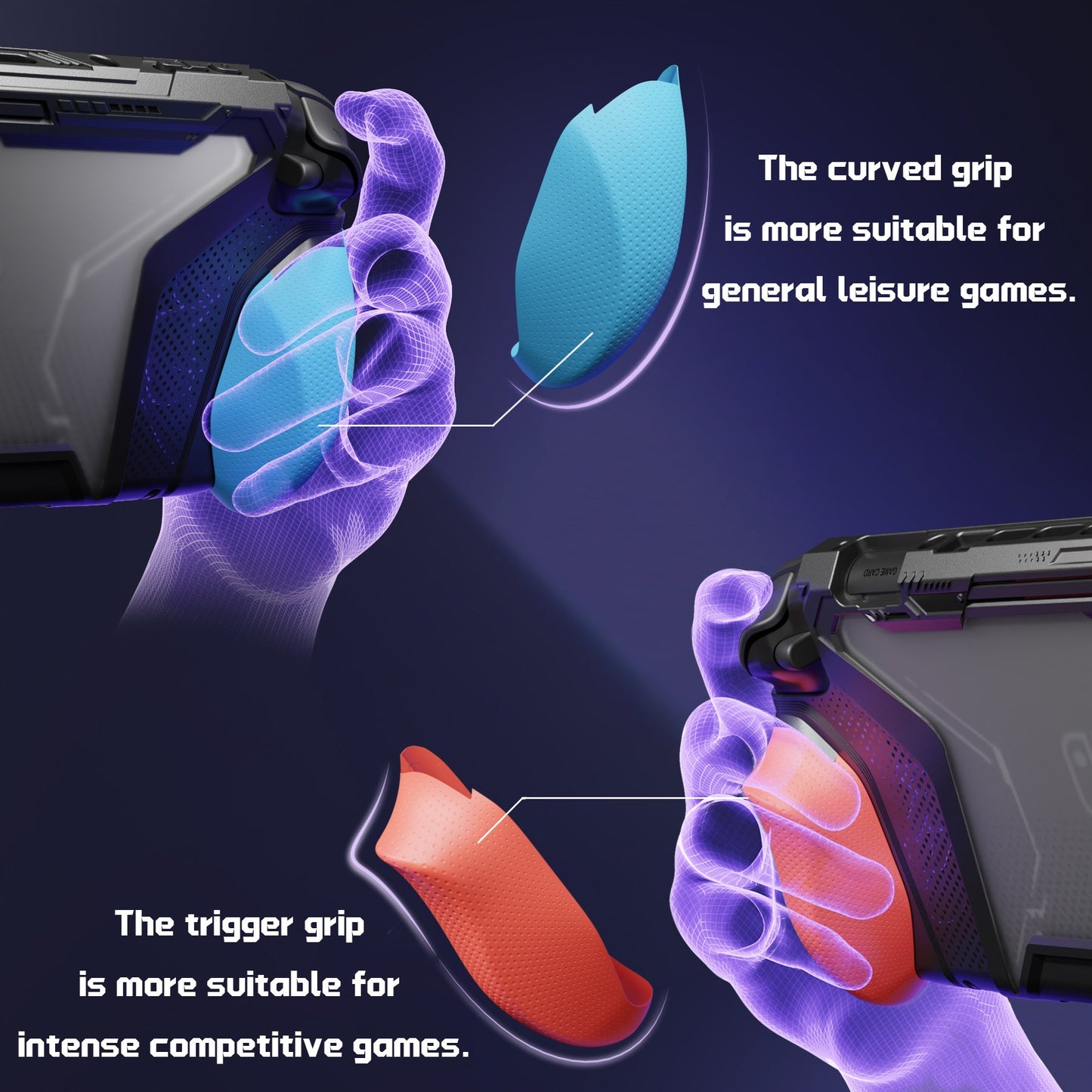 PlayVital BEYOND-GRIP Interchangeable Grip Protective Cover for Nintendo Switch 2 (2025), Ergonomic TPU Dockable Case Accessories for Switch 2 with Joystick Caps - Blue & Orange PlayVital