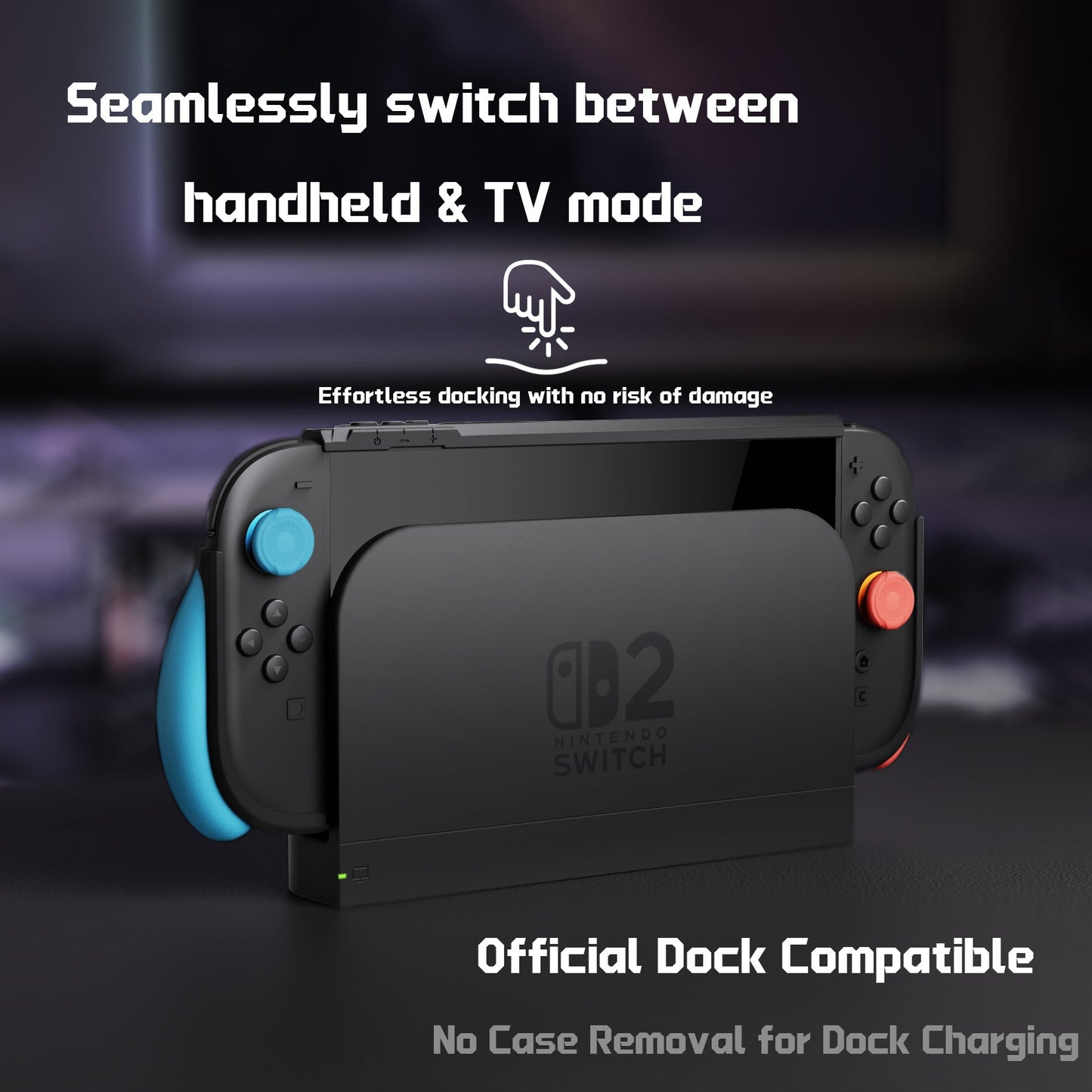 PlayVital BEYOND-GRIP Interchangeable Grip Protective Cover for Nintendo Switch 2 (2025), Ergonomic TPU Dockable Case Accessories for Switch 2 with Joystick Caps - Blue & Orange PlayVital