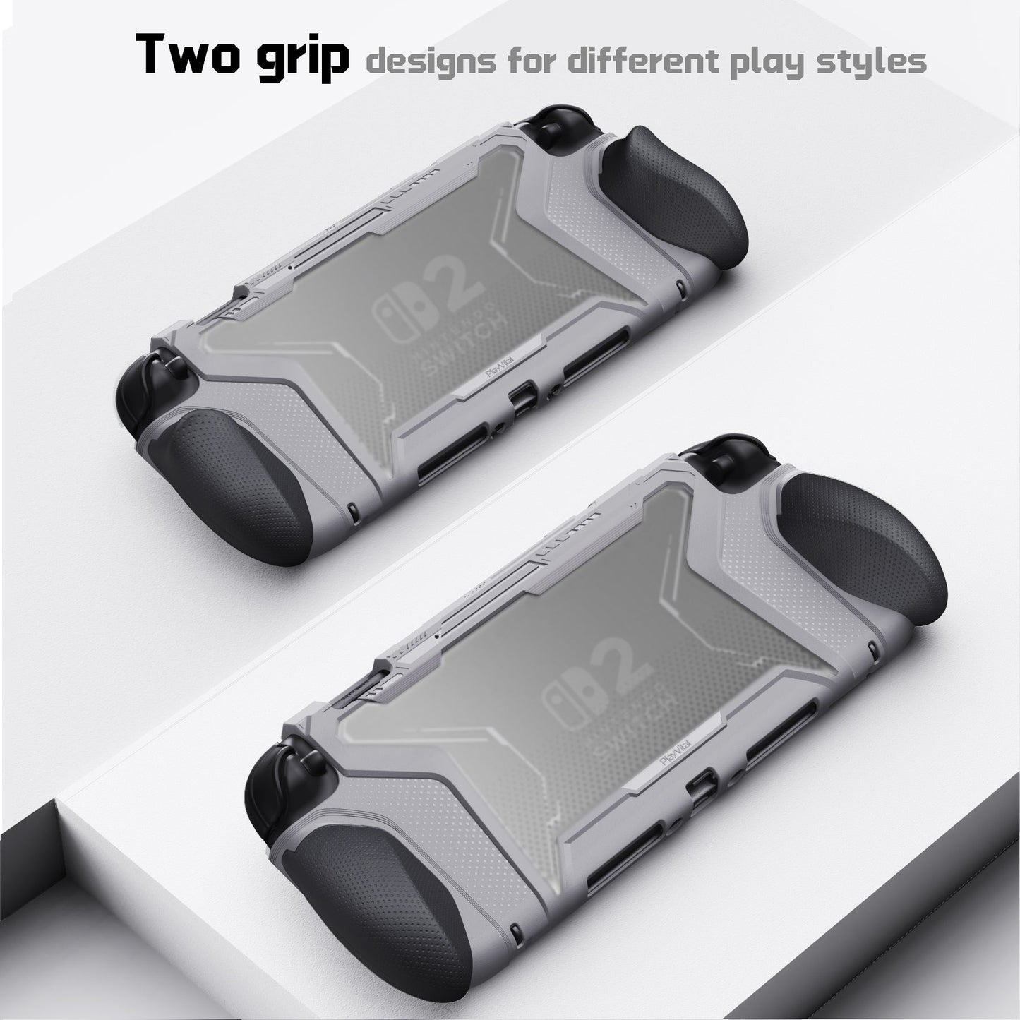 PlayVital BEYOND-GRIP Interchangeable Grip Protective Cover for Nintendo Switch 2 (2025), Ergonomic TPU Dockable Case Accessories for Switch 2 with Joystick Caps - New Hope Gray PlayVital
