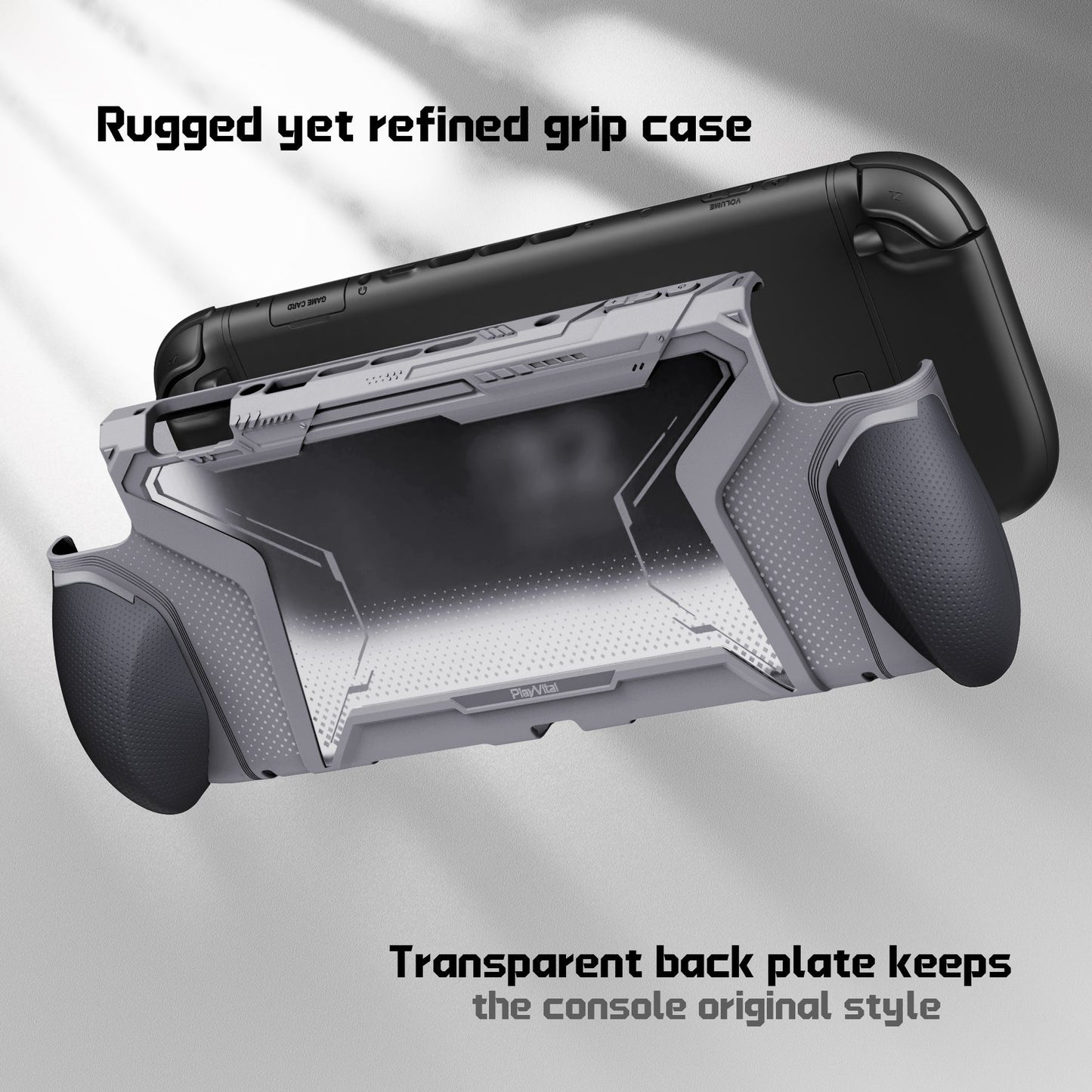 PlayVital BEYOND-GRIP Interchangeable Grip Protective Cover for Nintendo Switch 2 (2025), Ergonomic TPU Dockable Case Accessories for Switch 2 with Joystick Caps - New Hope Gray PlayVital