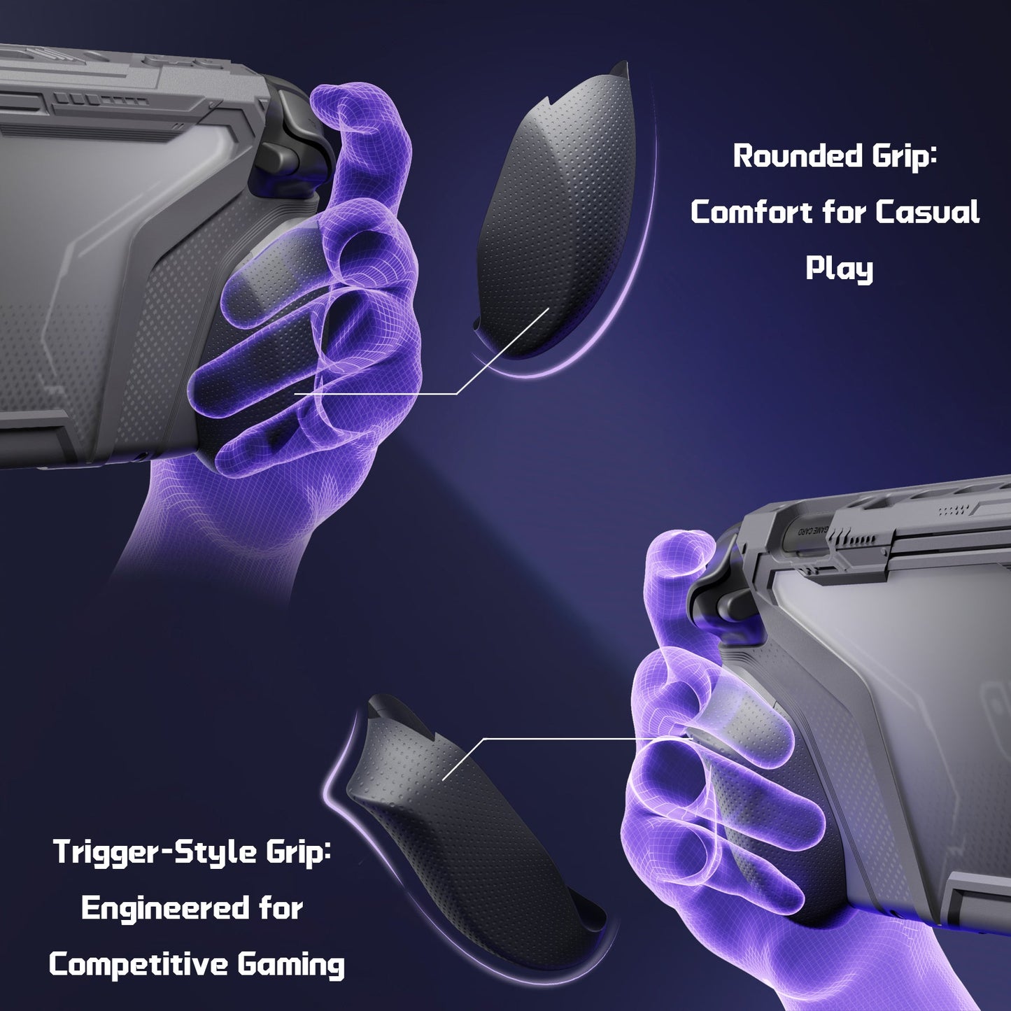 PlayVital BEYOND-GRIP Interchangeable Grip Protective Cover for Nintendo Switch 2 (2025), Ergonomic TPU Dockable Case Accessories for Switch 2 with Joystick Caps - New Hope Gray PlayVital