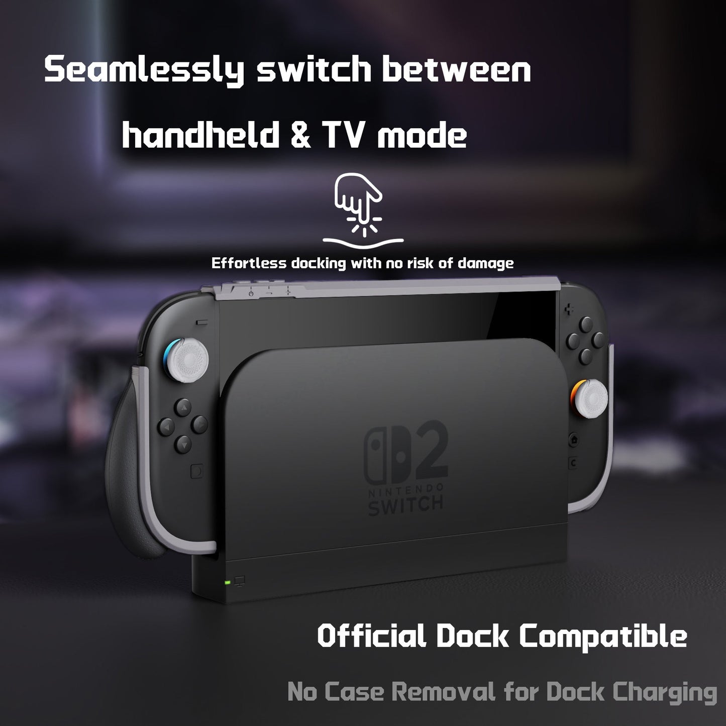PlayVital BEYOND-GRIP Interchangeable Grip Protective Cover for Nintendo Switch 2 (2025), Ergonomic TPU Dockable Case Accessories for Switch 2 with Joystick Caps - New Hope Gray PlayVital