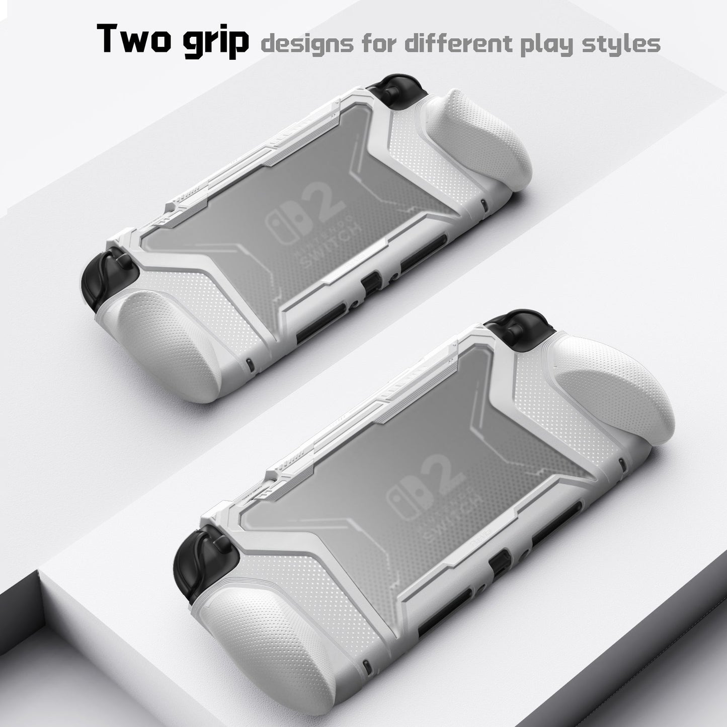 PlayVital BEYOND-GRIP Interchangeable Grip Protective Cover for Nintendo Switch 2 (2025), Ergonomic TPU Dockable Case Accessories for Switch 2 with Joystick Caps - White PlayVital