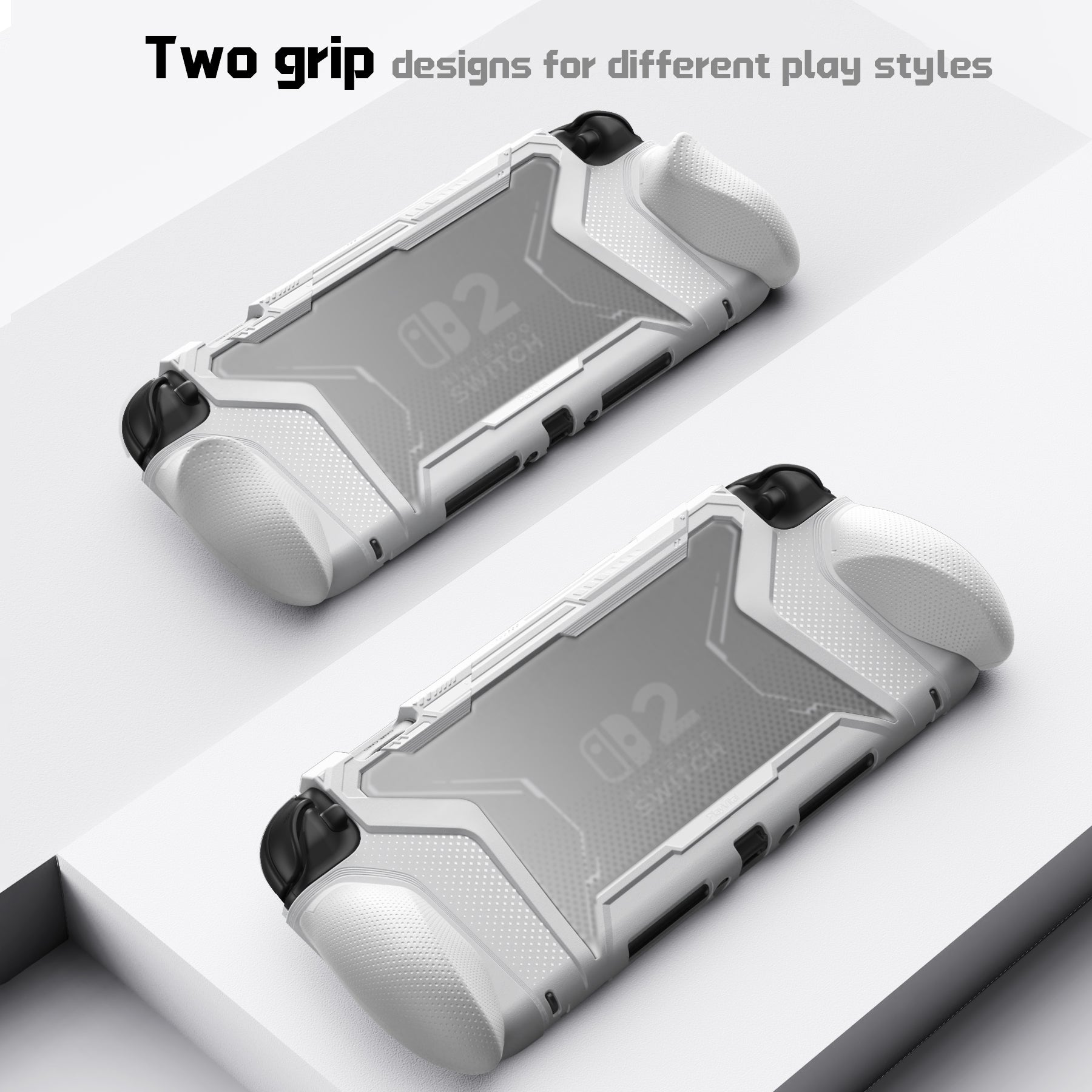 PlayVital BEYOND-GRIP Interchangeable Grip Protective Cover for Nintendo Switch 2 (2025), Ergonomic TPU Dockable Case Accessories for Switch 2 with Joystick Caps - White PlayVital