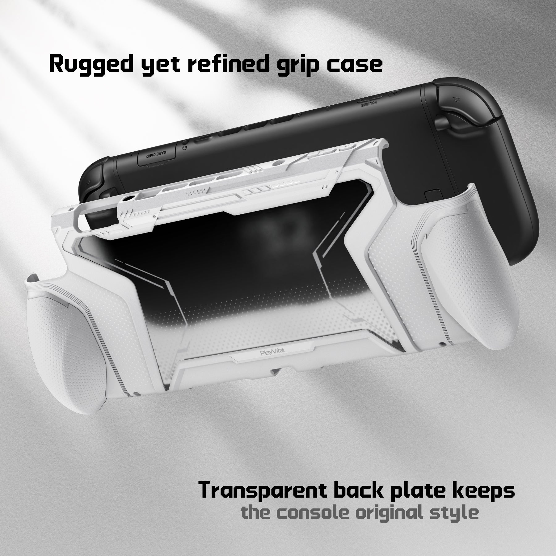PlayVital BEYOND-GRIP Interchangeable Grip Protective Cover for Nintendo Switch 2 (2025), Ergonomic TPU Dockable Case Accessories for Switch 2 with Joystick Caps - White PlayVital