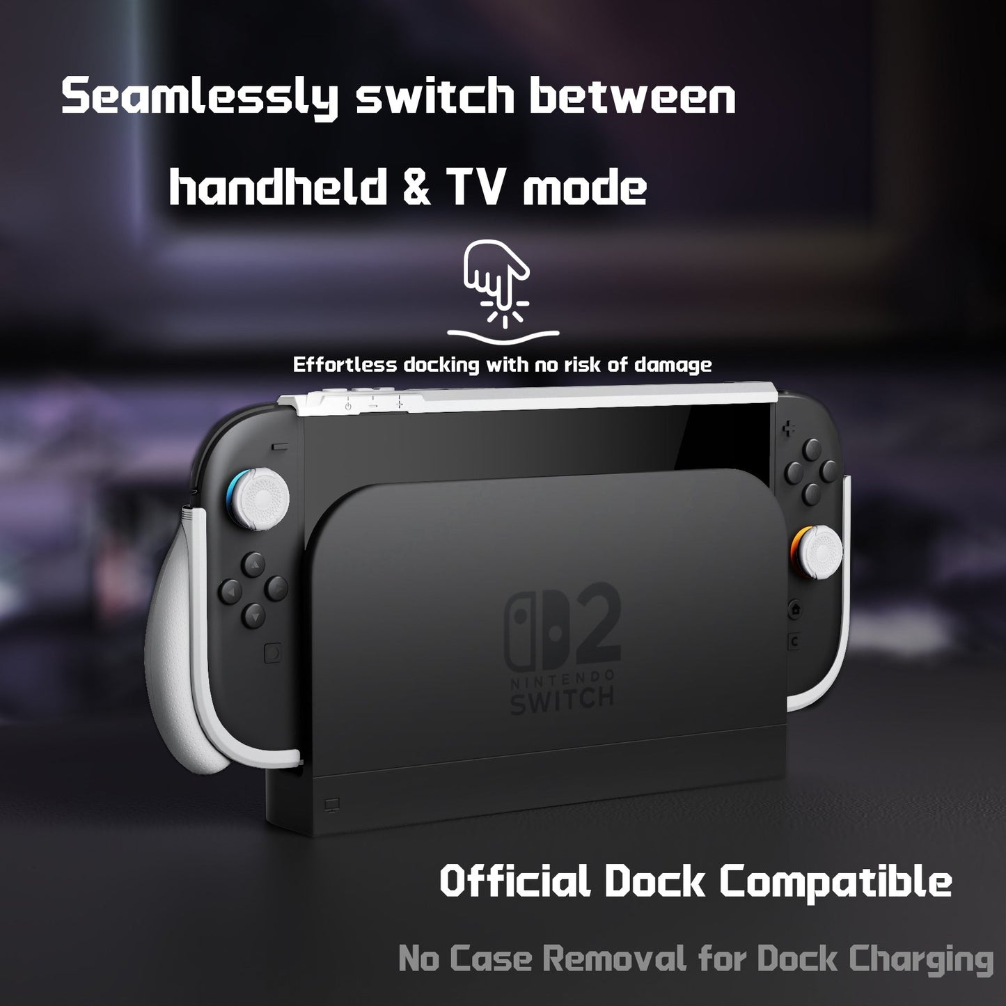 PlayVital BEYOND-GRIP Interchangeable Grip Protective Cover for Nintendo Switch 2 (2025), Ergonomic TPU Dockable Case Accessories for Switch 2 with Joystick Caps - White PlayVital