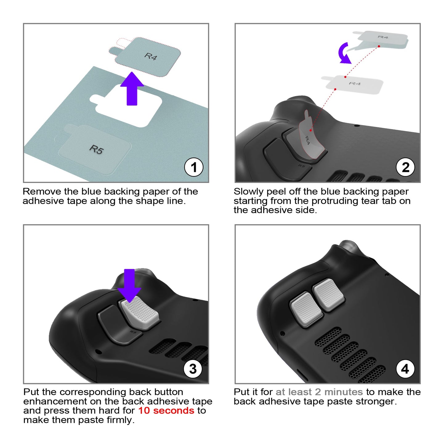 PlayVital Back Button Enhancement Set with 2 Different Thickness for Steam Deck LCD & OLED - Cool Gray playvital