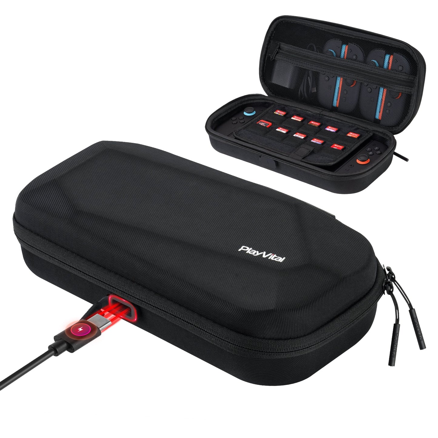 PlayVital Carrying Case for Nintendo Switch 2 with Silicone Charging Port, Shockproof Protective Hard Shell with 10 Game Card Slots for Switch 2 Accessories Storage - Black PlayVital
