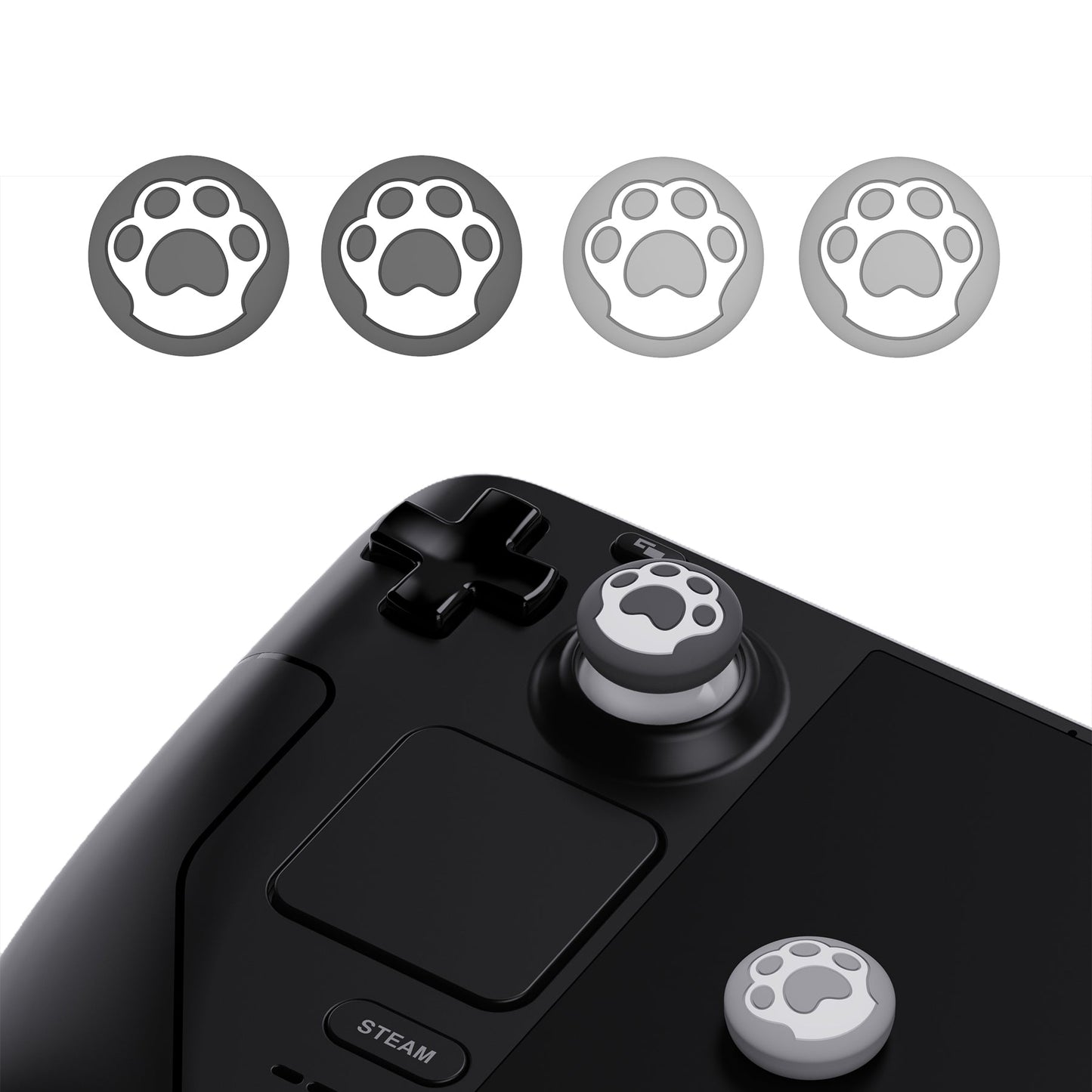 PlayVital Cat Paw Design Thumb Grip Caps for Steam Deck LCD & OLED, for PS Portal Remote Player - Gray & Light Gray PlayVital