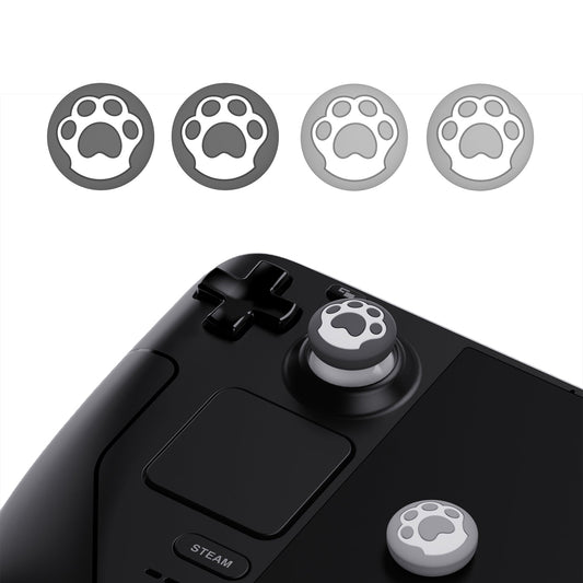 PlayVital Cat Paw Design Thumb Grip Caps for Steam Deck LCD & OLED, for PS Portal Remote Player - Gray & Light Gray PlayVital