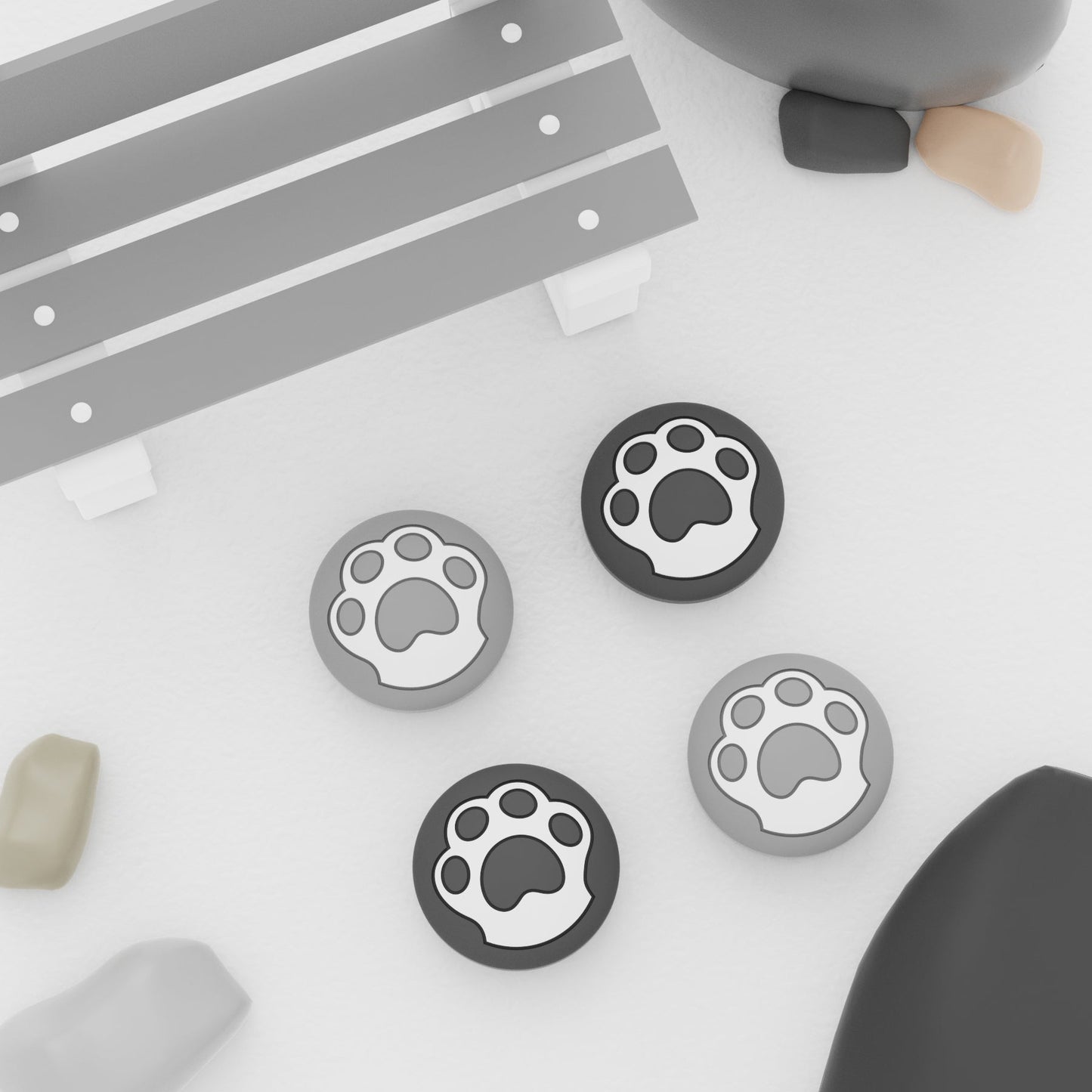 PlayVital Cat Paw Design Thumb Grip Caps for Steam Deck LCD & OLED, for PS Portal Remote Player - Gray & Light Gray PlayVital