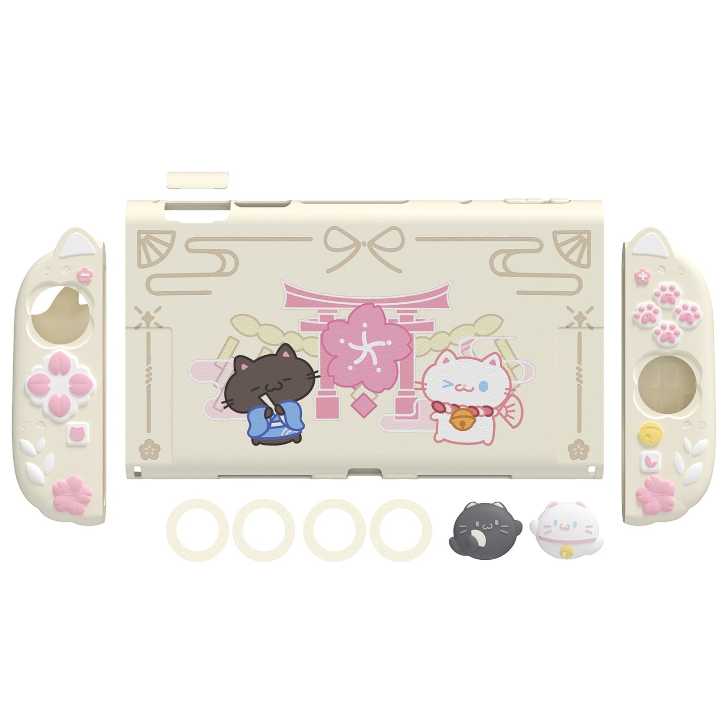 PlayVital Cherry Blossoms Kitten Protective Cover for Nintendo Switch 2 - Antique Yellow PlayVital