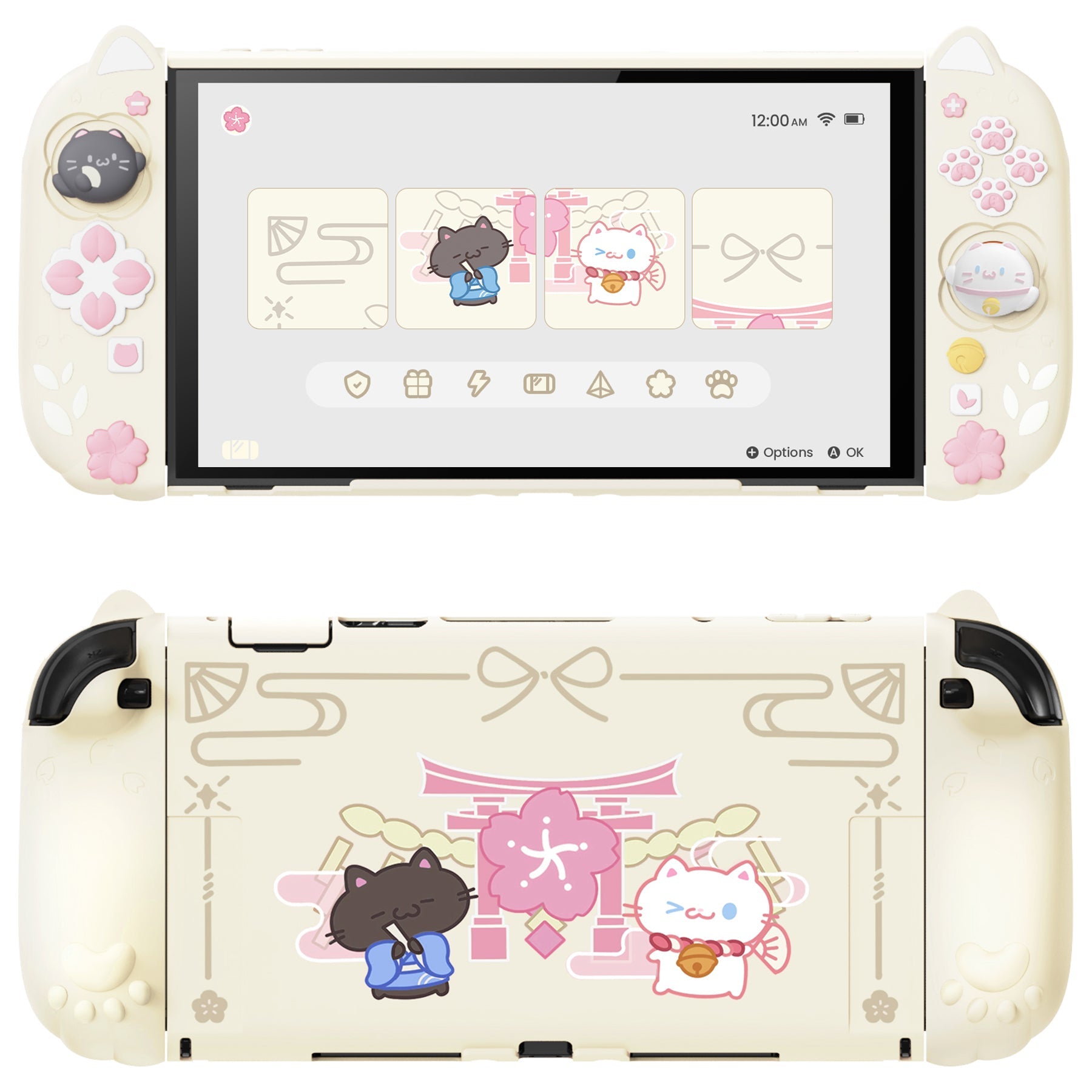 PlayVital Cherry Blossoms Kitten Protective Cover for Nintendo Switch 2 - Antique Yellow PlayVital