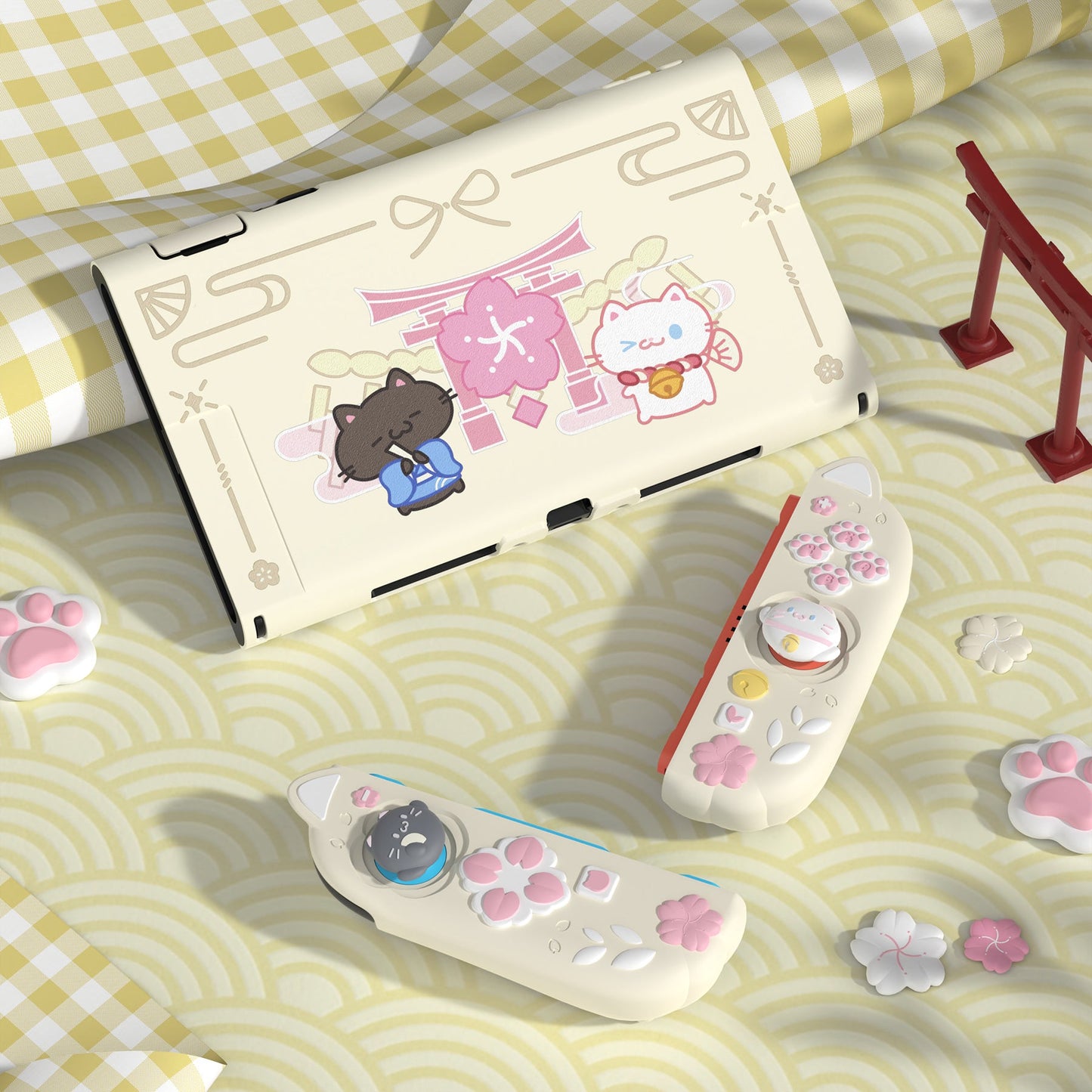 PlayVital Cherry Blossoms Kitten Protective Cover for Nintendo Switch 2 - Antique Yellow PlayVital