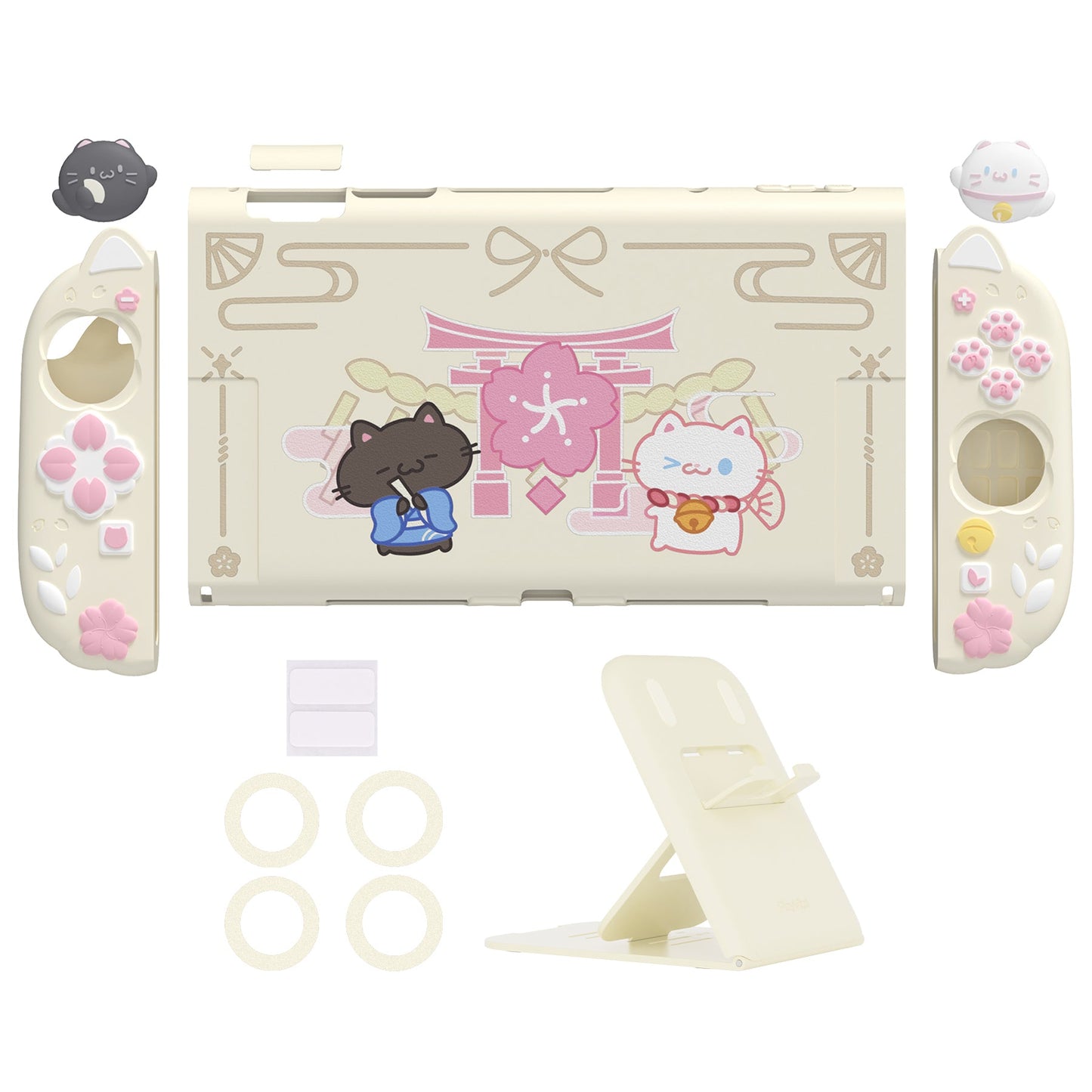 PlayVital Cherry Blossoms Kitten Protective Cover for Nintendo Switch 2 - Antique Yellow PlayVital