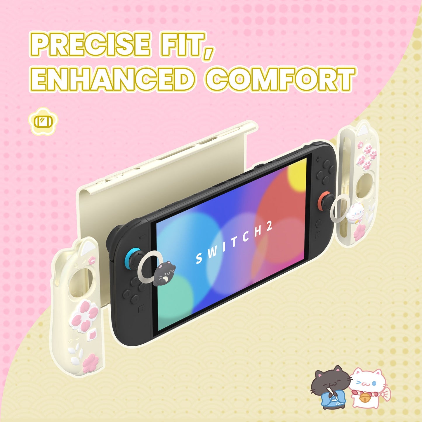 PlayVital Cherry Blossoms Kitten Protective Cover for Nintendo Switch 2 - Antique Yellow PlayVital