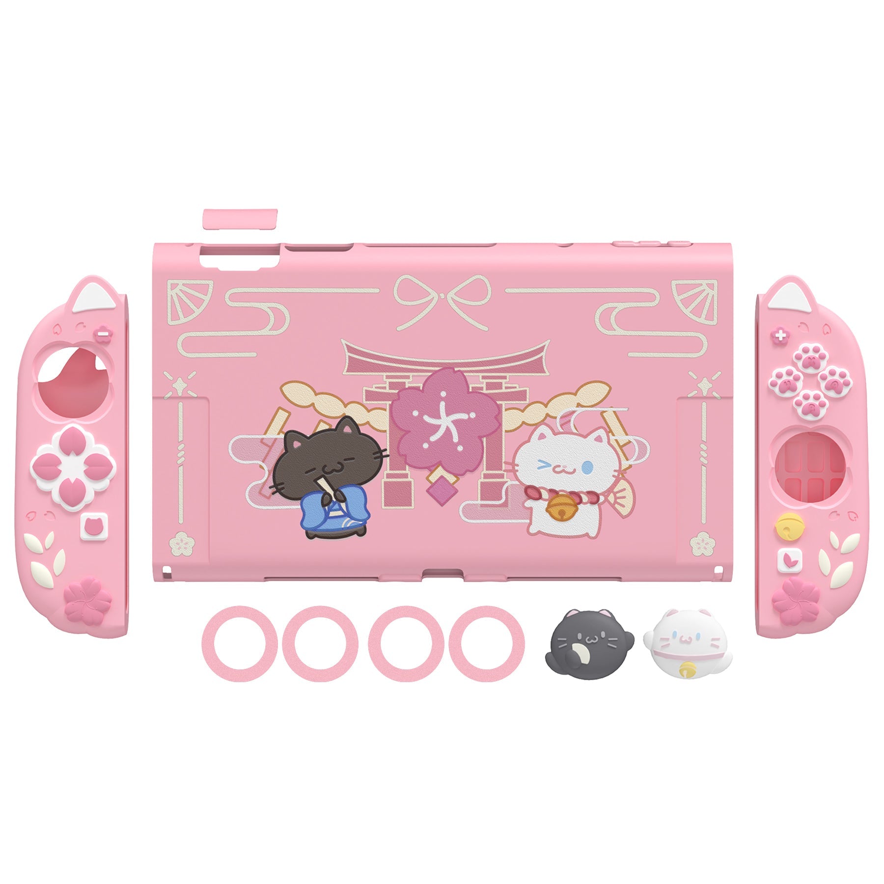 PlayVital Cherry Blossoms Kitten Protective Cover for Nintendo Switch 2 - Pink PlayVital
