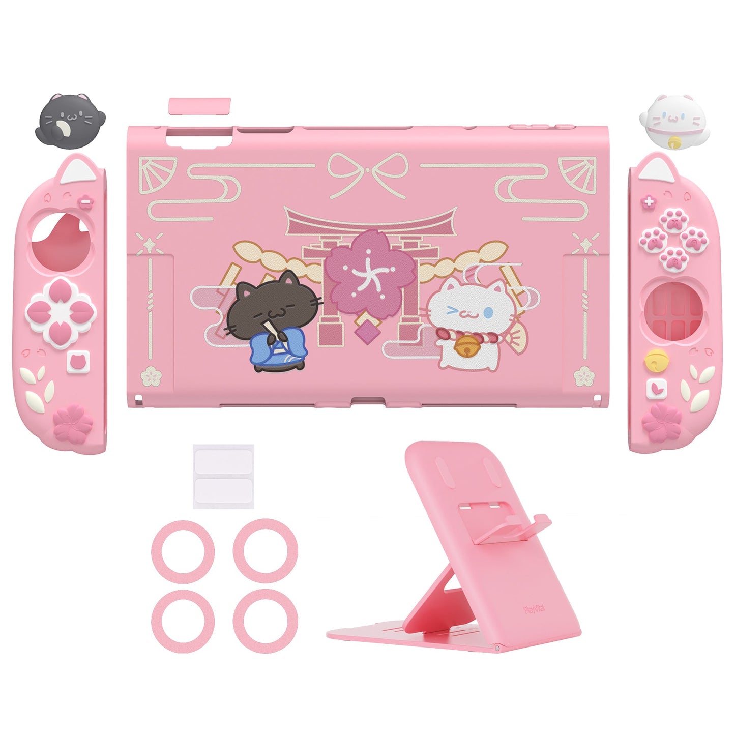 PlayVital Cherry Blossoms Kitten Protective Cover for Nintendo Switch 2 - Pink PlayVital