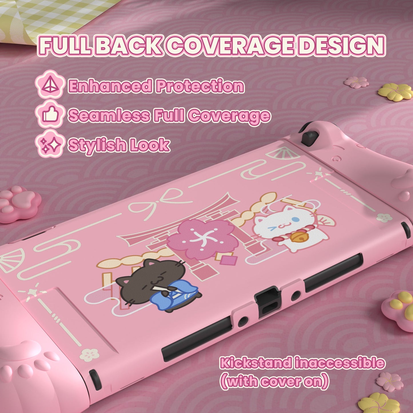 PlayVital Cherry Blossoms Kitten Protective Cover for Nintendo Switch 2 - Pink PlayVital