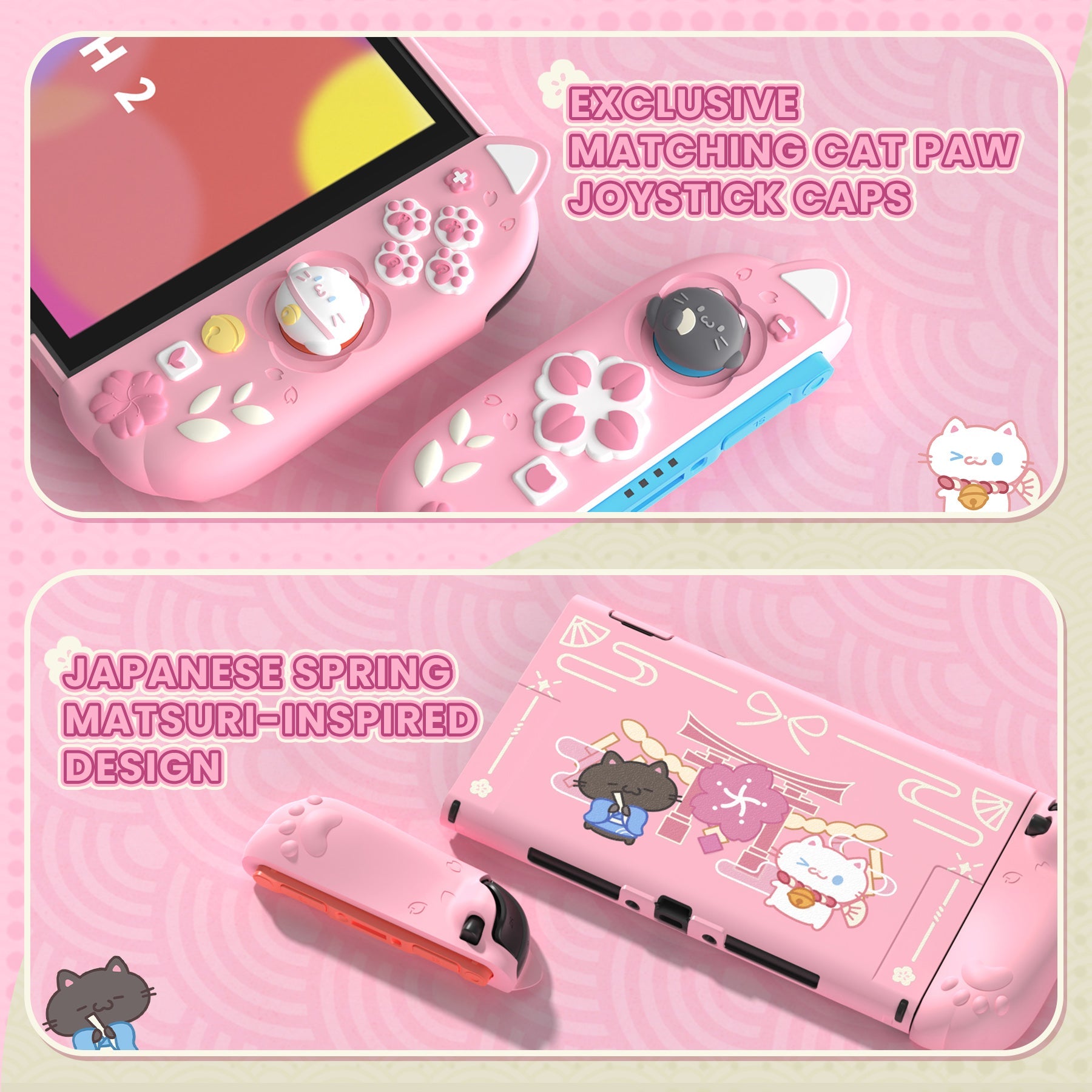 PlayVital Cherry Blossoms Kitten Protective Cover for Nintendo Switch 2 - Pink PlayVital