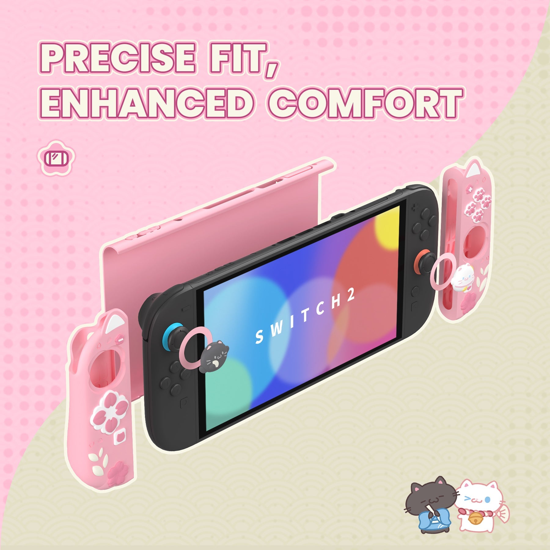 PlayVital Cherry Blossoms Kitten Protective Cover for Nintendo Switch 2 - Pink PlayVital