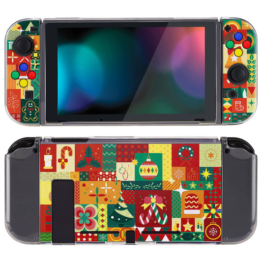 PlayVital Soft TPU Slim Protective Case with Colorful ABXY Direction Button Caps for Nintendo Switch - Christmas Wrap