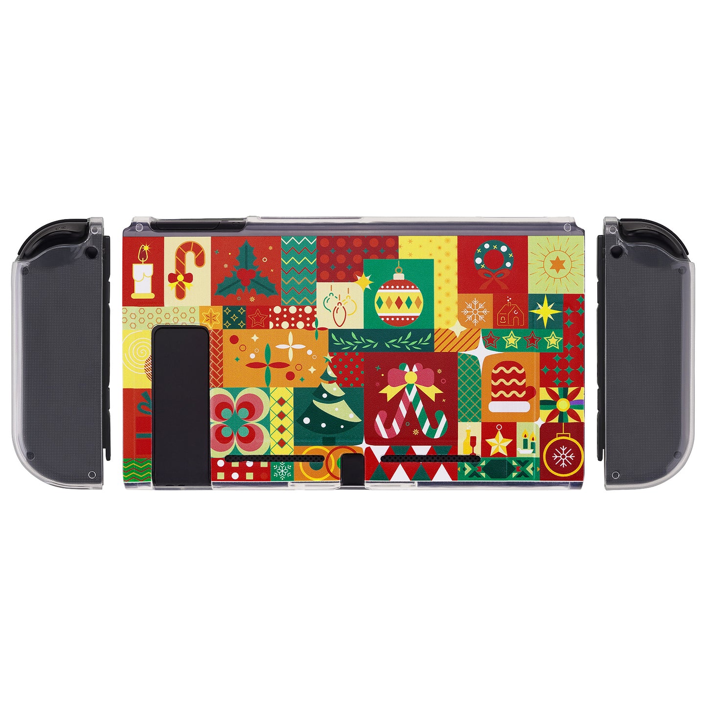 PlayVital Soft TPU Slim Protective Case with Colorful ABXY Direction Button Caps for Nintendo Switch - Christmas Wrap