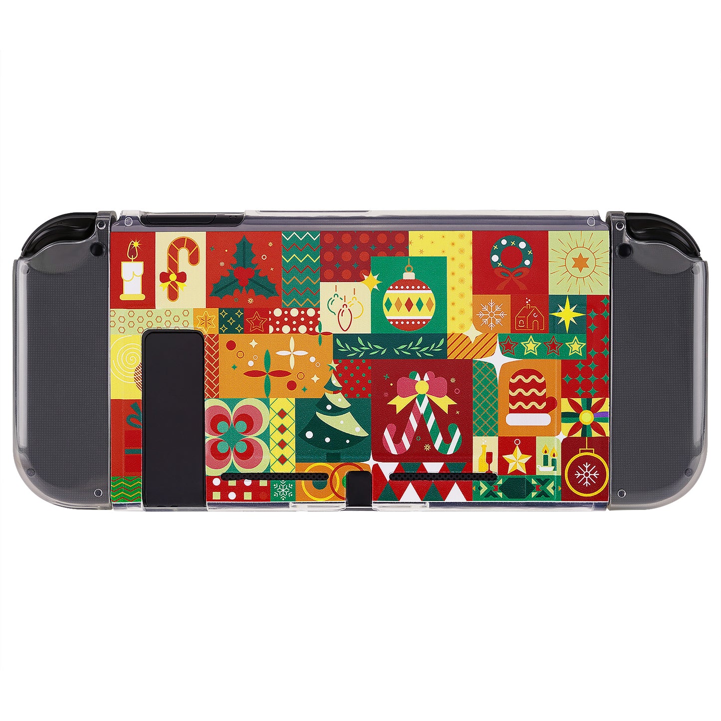 PlayVital Soft TPU Slim Protective Case with Colorful ABXY Direction Button Caps for Nintendo Switch - Christmas Wrap