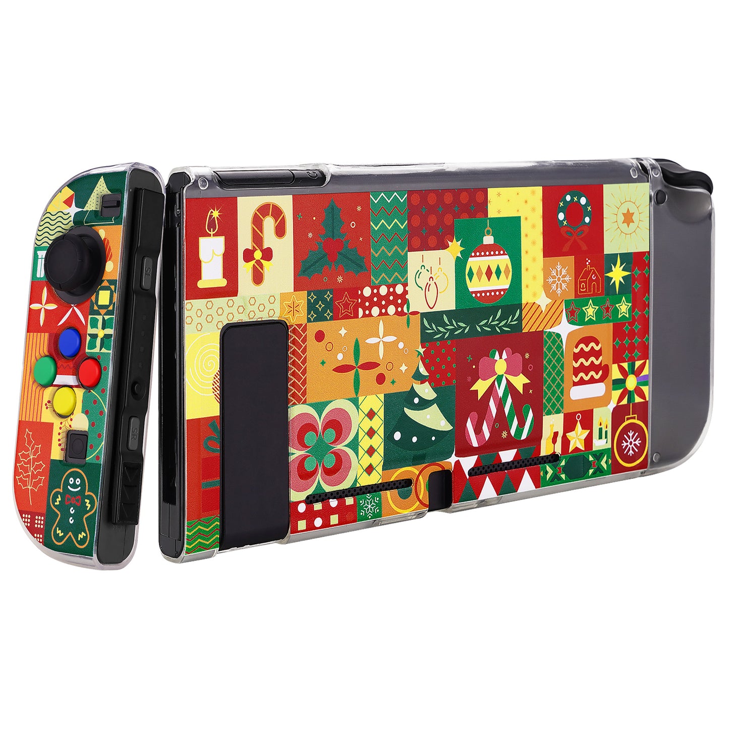 PlayVital Soft TPU Slim Protective Case with Colorful ABXY Direction Button Caps for Nintendo Switch - Christmas Wrap
