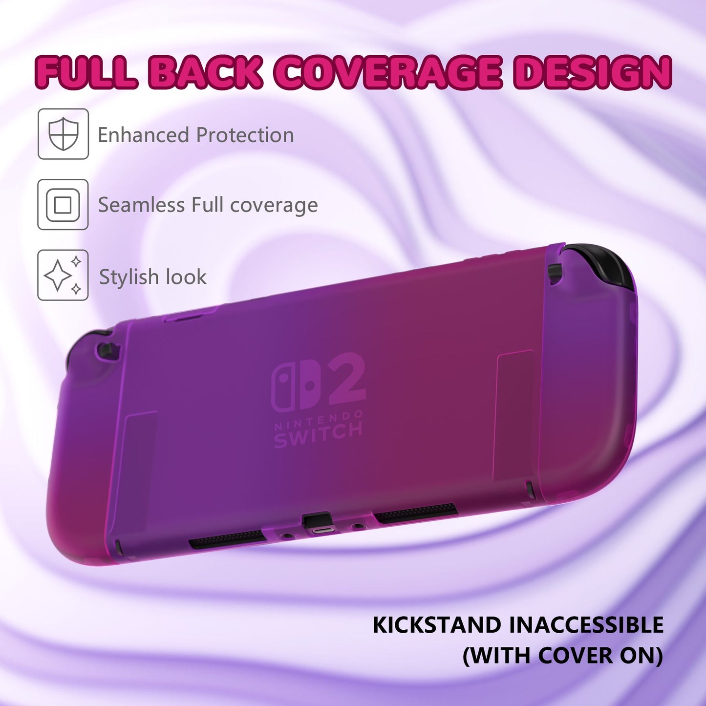 PlayVital Clear Series Hard Shell Protective Case with Foldable Stand & Thumb Grips for Nintendo Switch 2 - Clear Atomic Purple Rose Red PlayVital
