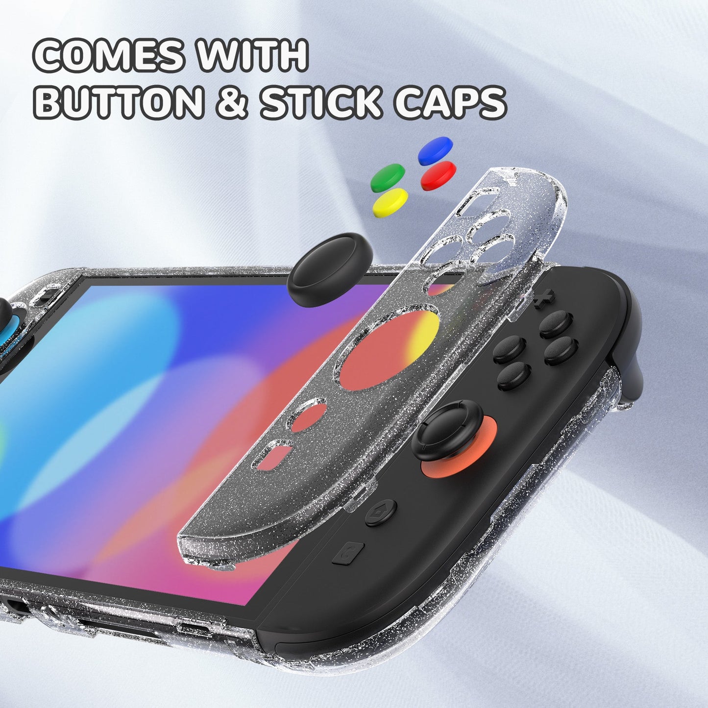 PlayVital Clear Series Hard Shell Protective Case with Foldable Stand & Thumb Grips for Nintendo Switch 2 - Clear Glitter Silver PlayVital