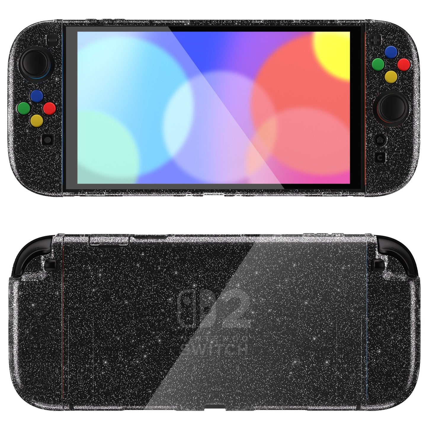 PlayVital Clear Series Hard Shell Protective Case with Foldable Stand & Thumb Grips for Nintendo Switch 2 - Clear Glitter Silver PlayVital