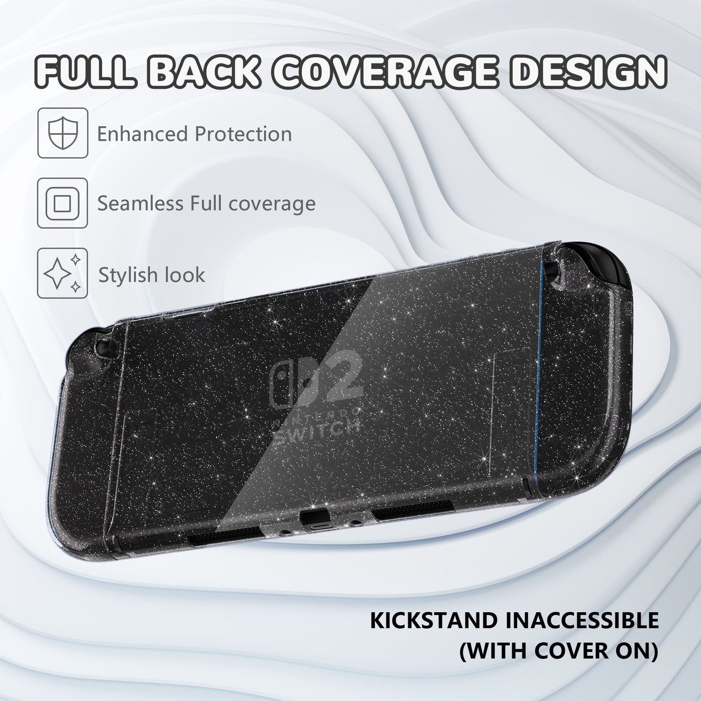 PlayVital Clear Series Hard Shell Protective Case with Foldable Stand & Thumb Grips for Nintendo Switch 2 - Clear Glitter Silver PlayVital