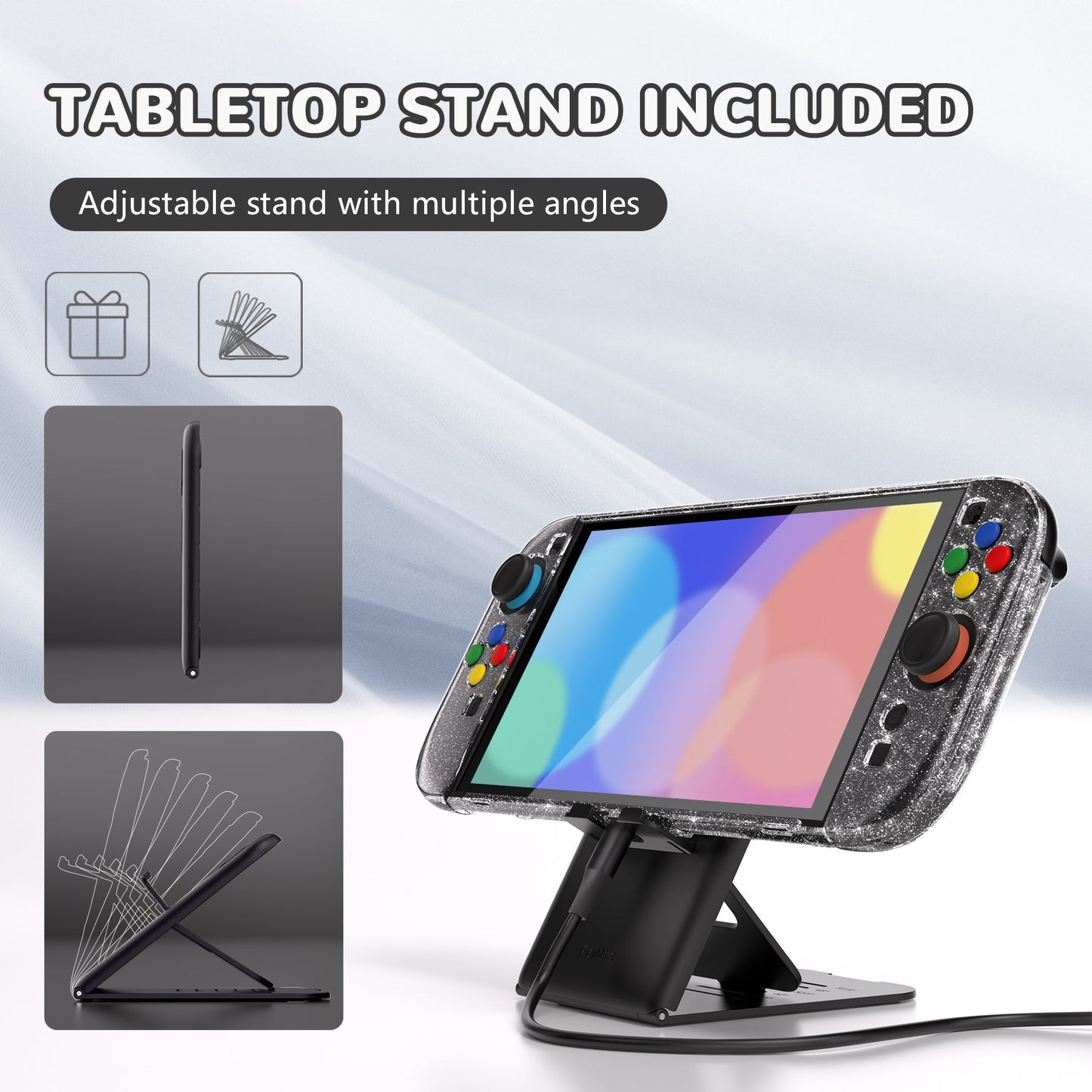 PlayVital Clear Series Hard Shell Protective Case with Foldable Stand & Thumb Grips for Nintendo Switch 2 - Clear Glitter Silver PlayVital
