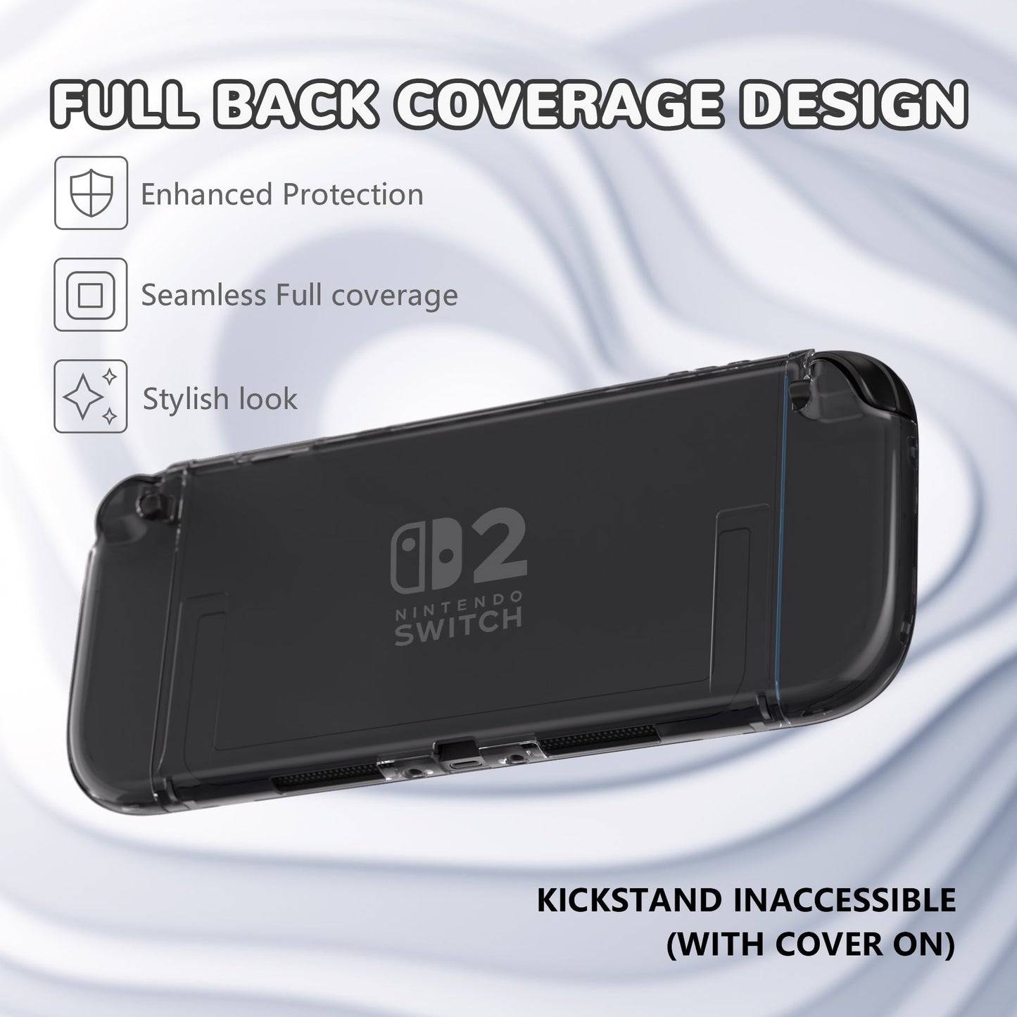 PlayVital Clear Series Hard Shell Protective Case with Foldable Stand & Thumb Grips for Nintendo Switch 2 - Transparent PlayVital